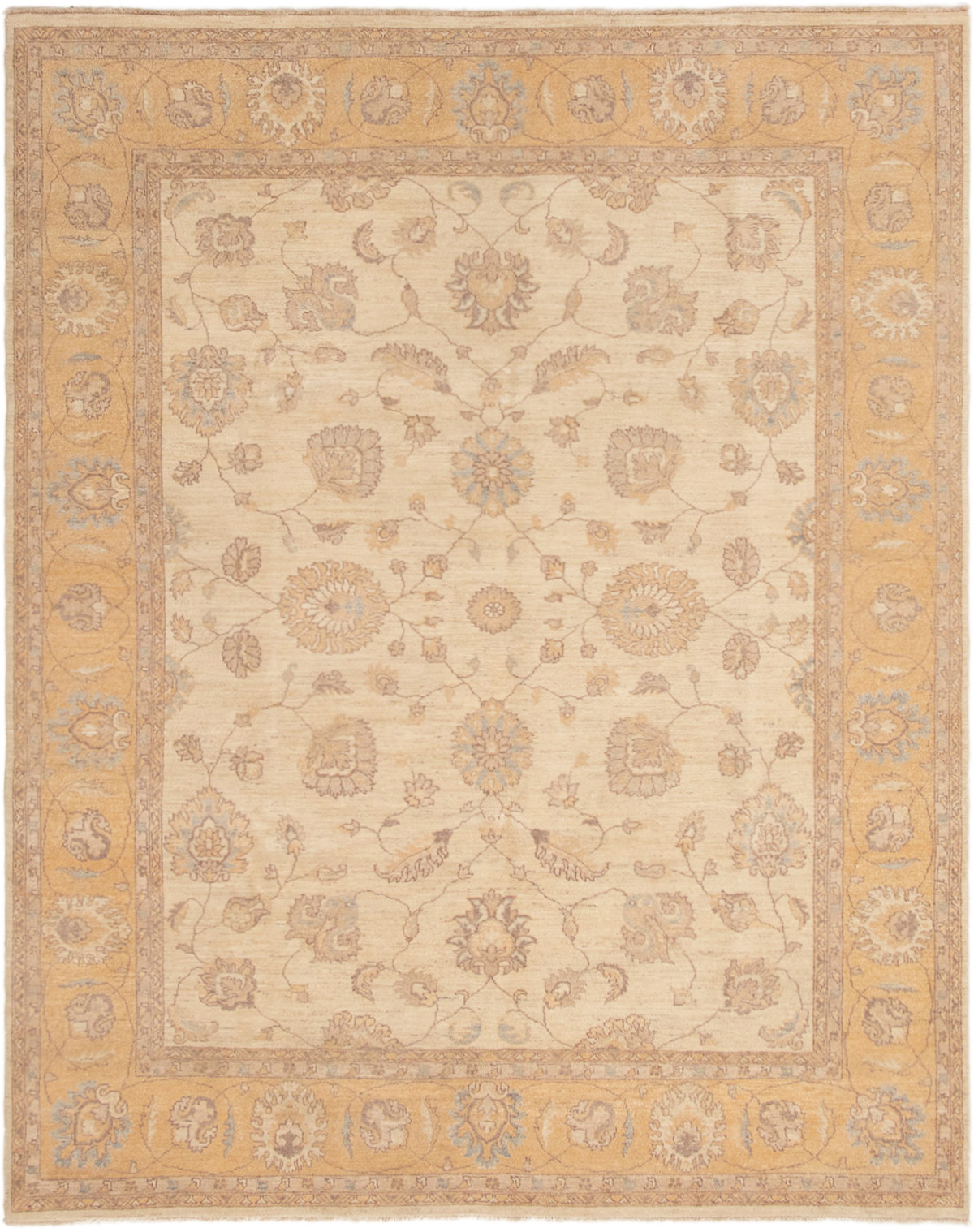 Hand-knotted Peshawar Finest Cream Wool Rug 8'2" x 10'2" Size: 8'2" x 10'2"  