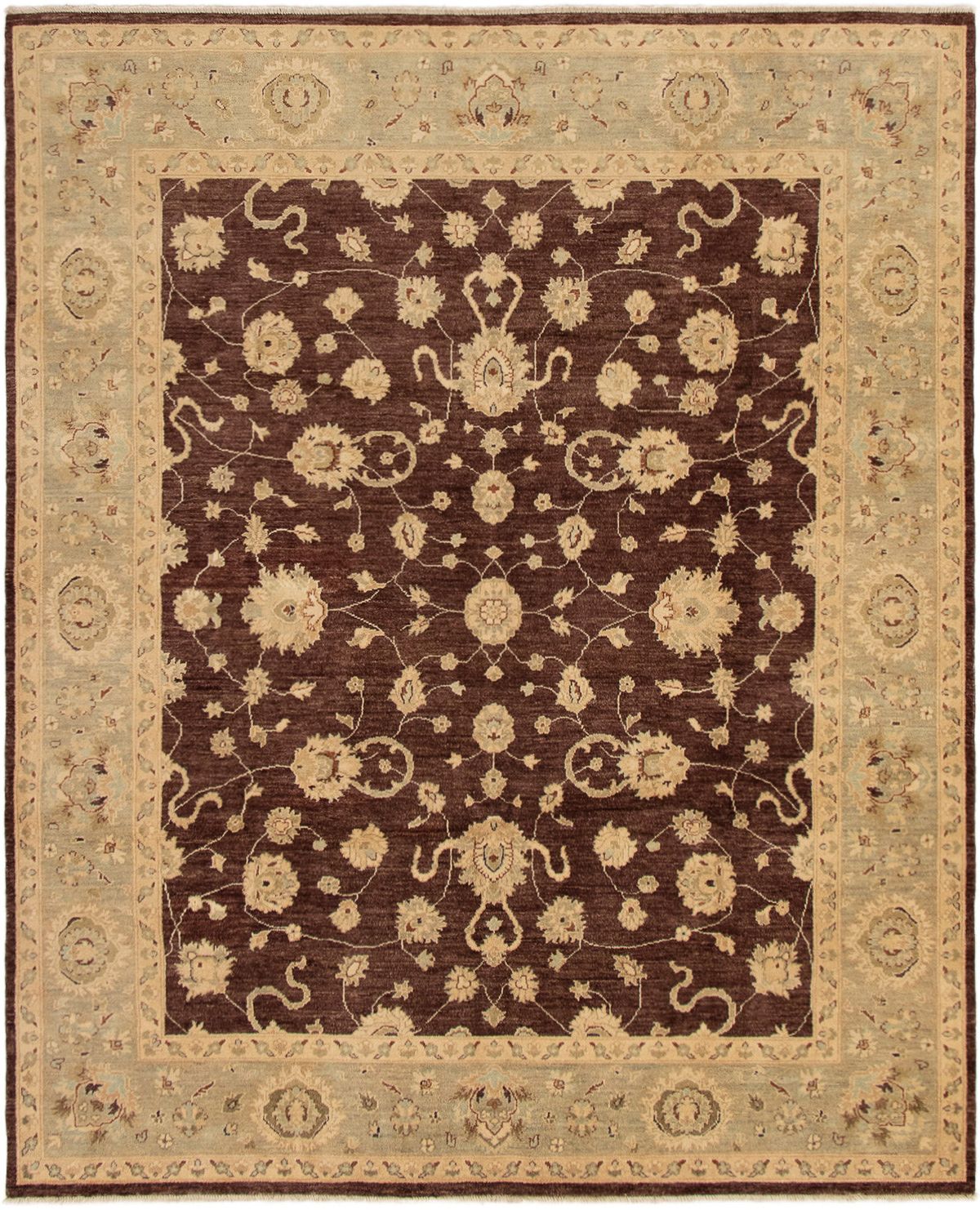 Hand-knotted Peshawar Finest Dark Brown Wool Rug 8'2" x 9'10"  Size: 8'2" x 9'10"  
