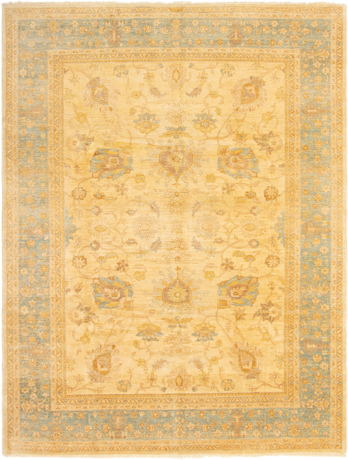 Hand-knotted Peshawar Finest Ivory Wool Rug 9'0" x 11'10" Size: 9'0" x 11'10"  
