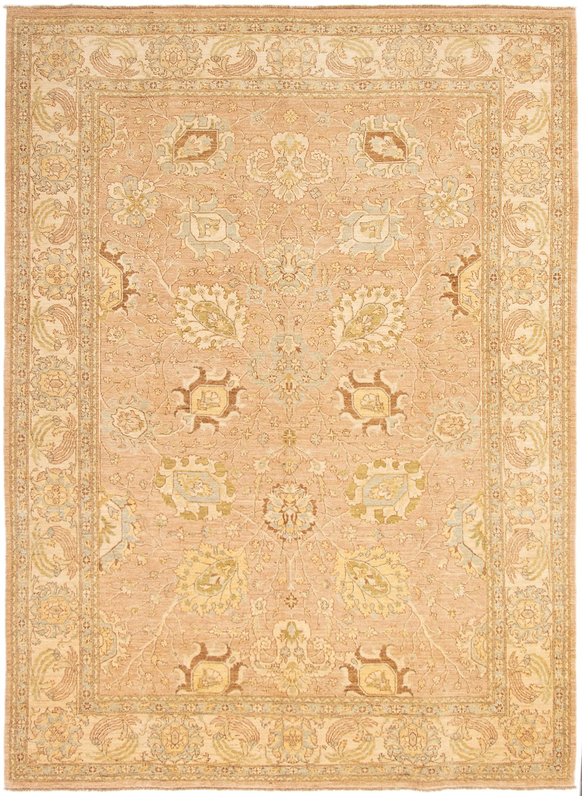 Hand-knotted Peshawar Finest Tan Wool Rug 9'0" x 12'2" Size: 9'0" x 12'2"  