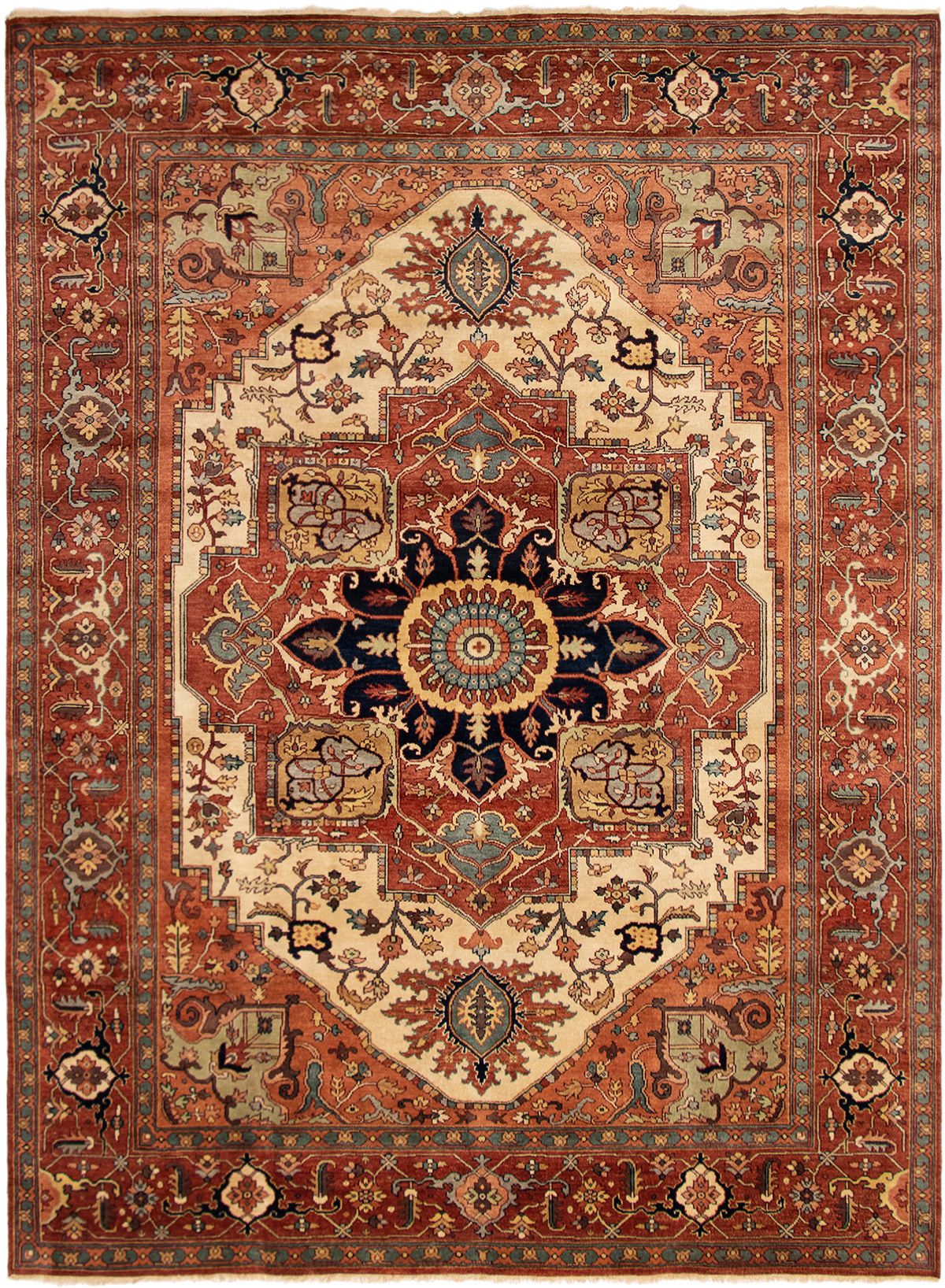 Hand-knotted Jules-Sultane Dark Copper, Ivory Wool Rug 8'10" x 12'0" Size: 8'10" x 12'0"  