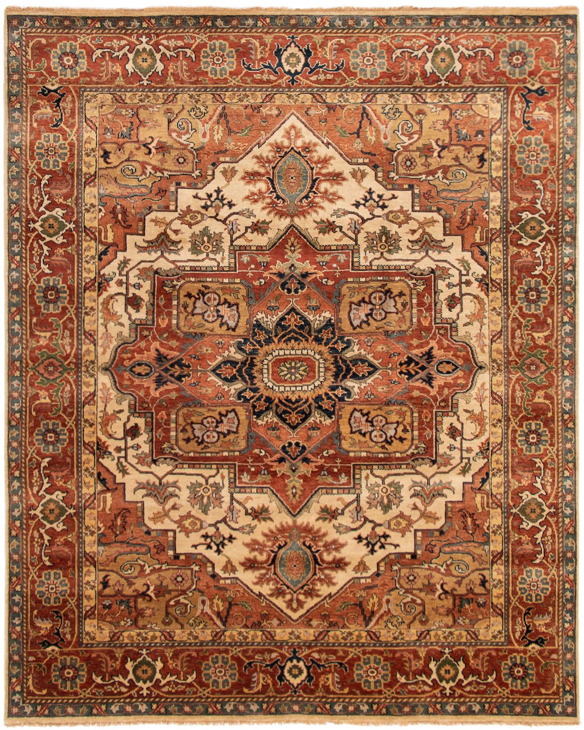Hand-knotted Jules-Sultane Dark Copper, Ivory Wool Rug 7'11" x 9'10" Size: 7'11" x 9'10"  