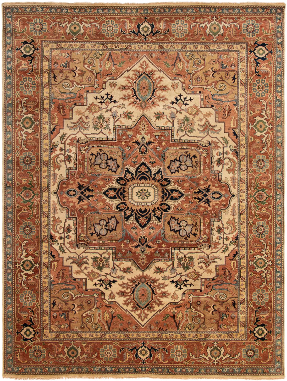 Hand-knotted Jules-Sultane Dark Copper, Ivory Wool Rug 8'11" x 11'10"  Size: 8'11" x 11'10"  