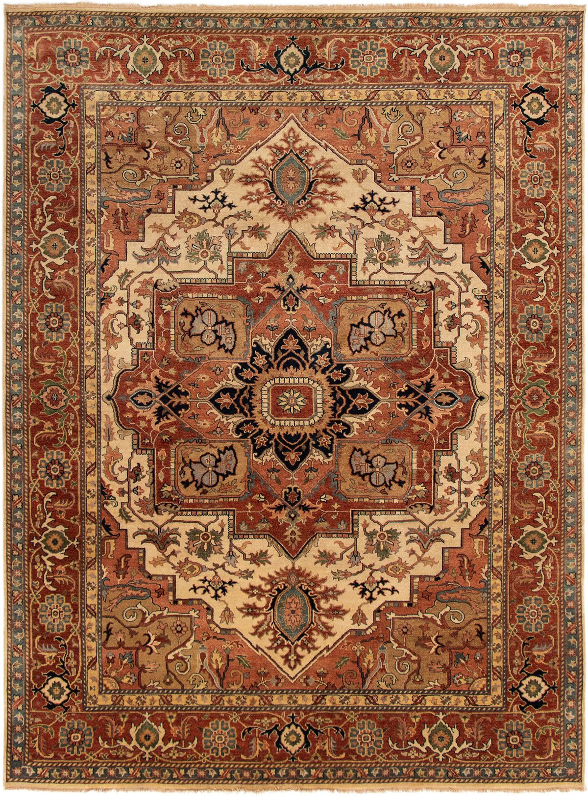 Hand-knotted Jules-Sultane Dark Copper, Ivory Wool Rug 8'11" x 12'0" Size: 8'11" x 12'0"  