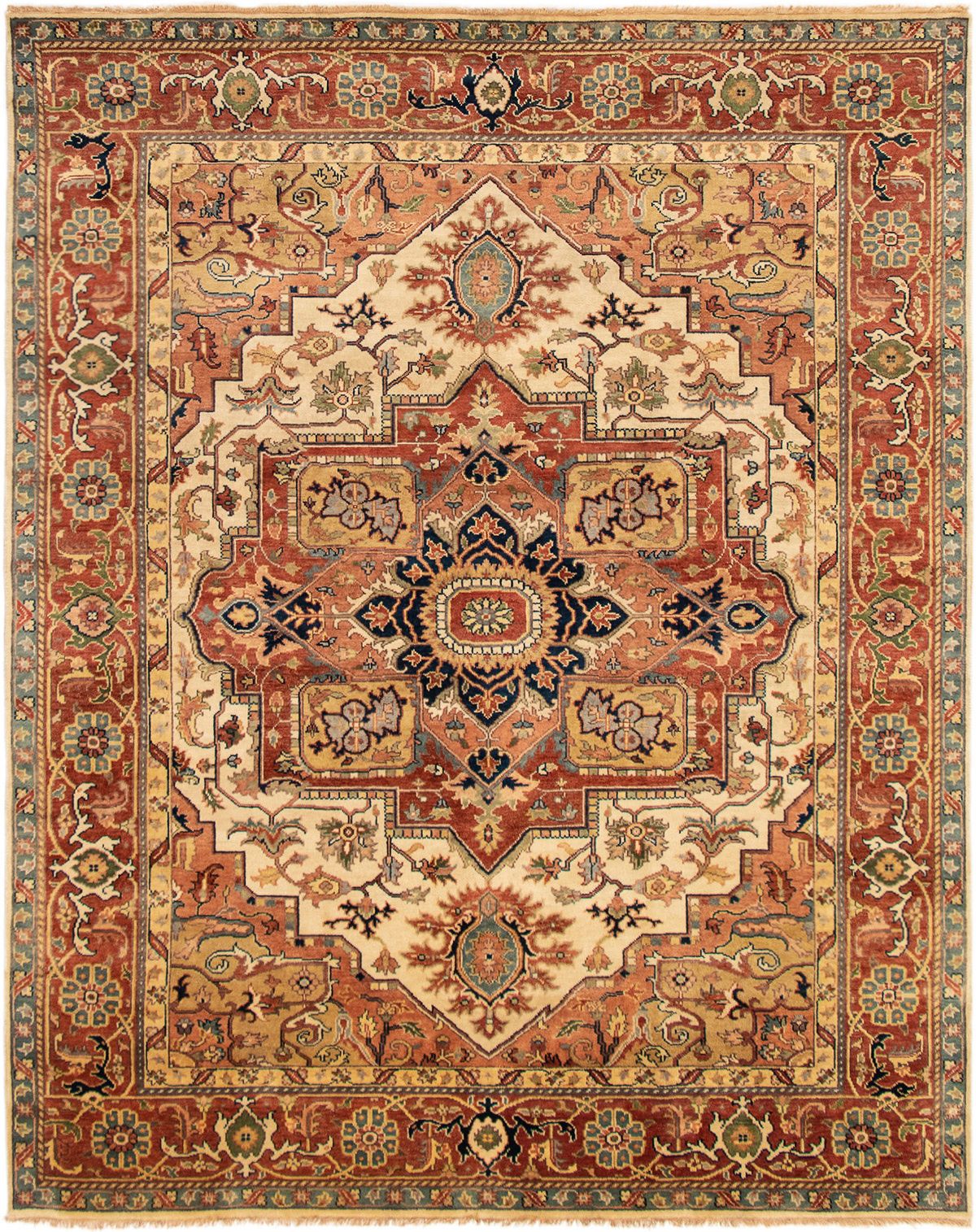Hand-knotted Jules-Sultane Dark Copper, Ivory Wool Rug 7'10" x 9'9" Size: 7'10" x 9'9"  