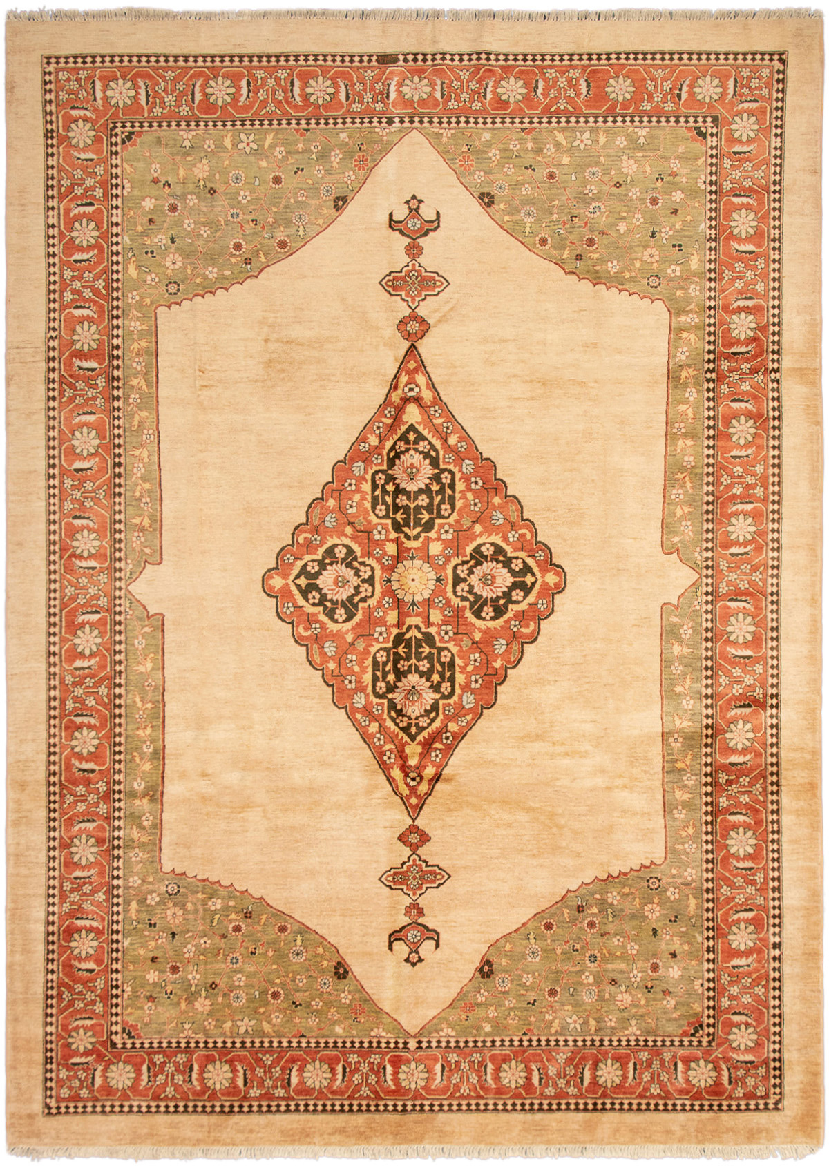 Hand-knotted Peshawar Finest Ivory Wool Rug 9'10" x 13'9" Size: 9'10" x 13'9"  