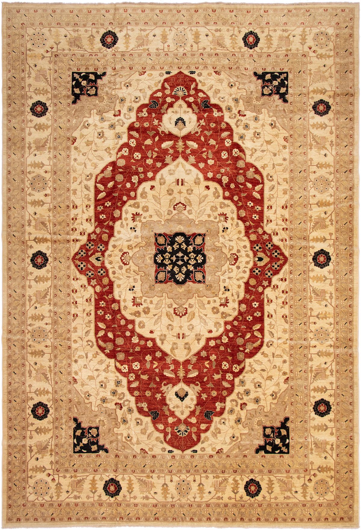 Hand-knotted Chobi Finest Cream Wool Rug 12'4" x 18'4" Size: 12'4" x 18'4"  