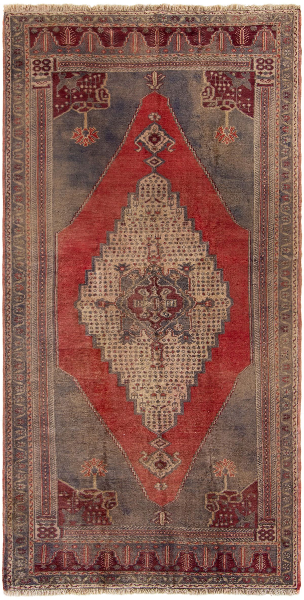Hand-knotted Anatolian Authentic Geometric Wool Rug 4'7" x 9'2"  Size: 4'7" x 9'2"  