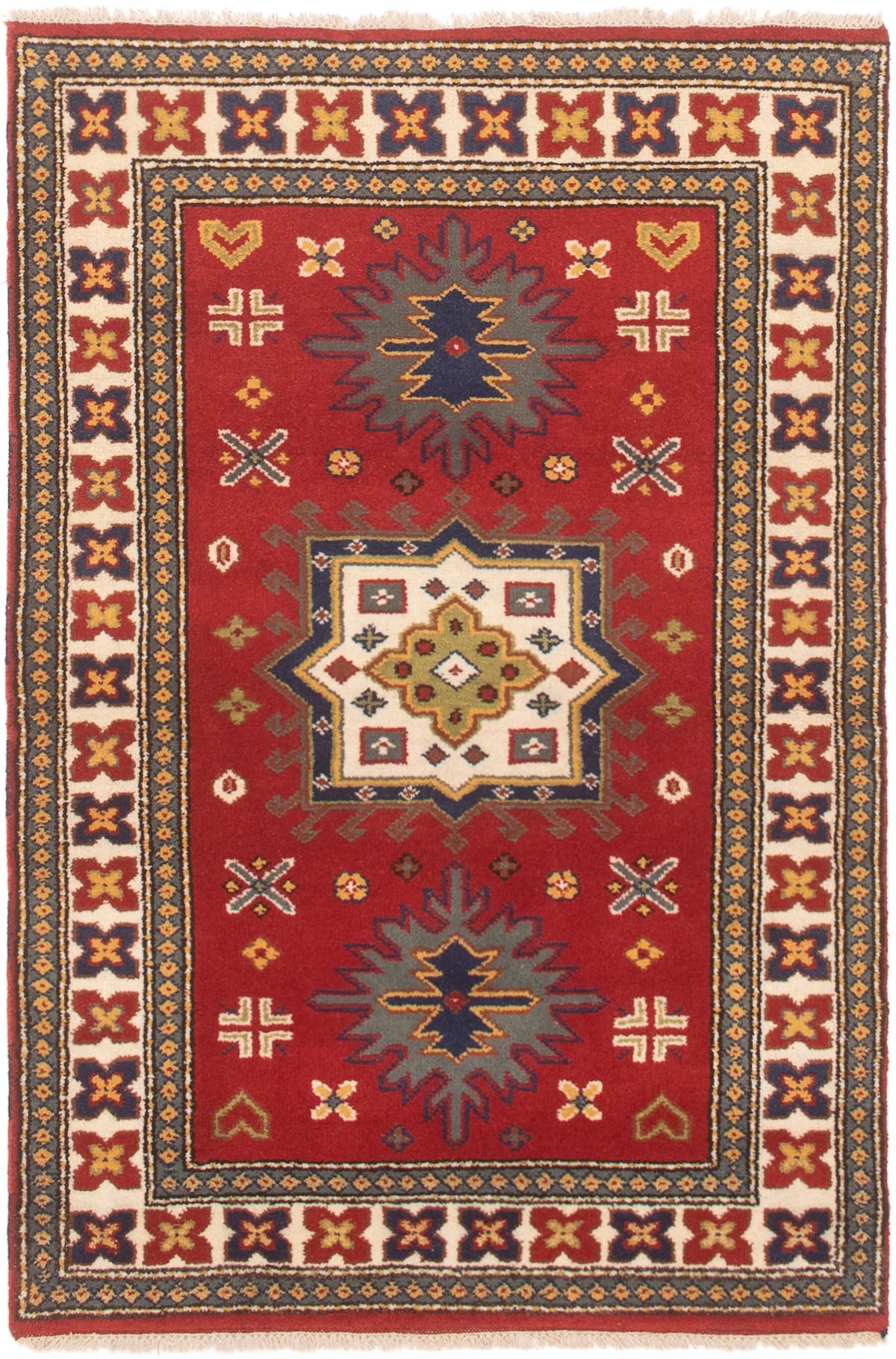 Hand-knotted Royal Kazak Dark Red, Ivory Wool Rug 3'10" x 5'10" Size: 3'10" x 5'10"  