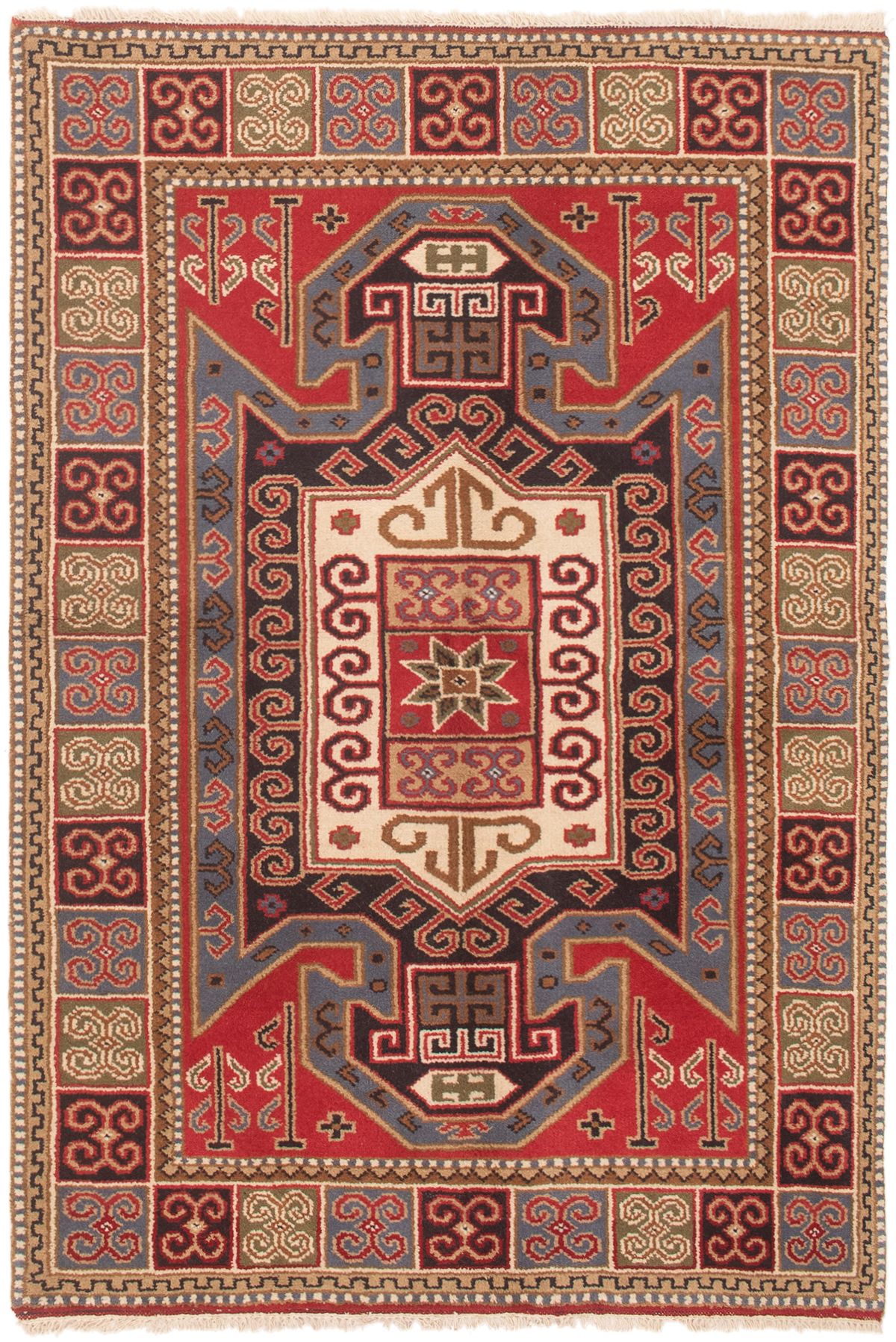 Hand-knotted Royal Kazak Copper, Ivory Wool Rug 4'8" x 6'10" Size: 4'8" x 6'10"  