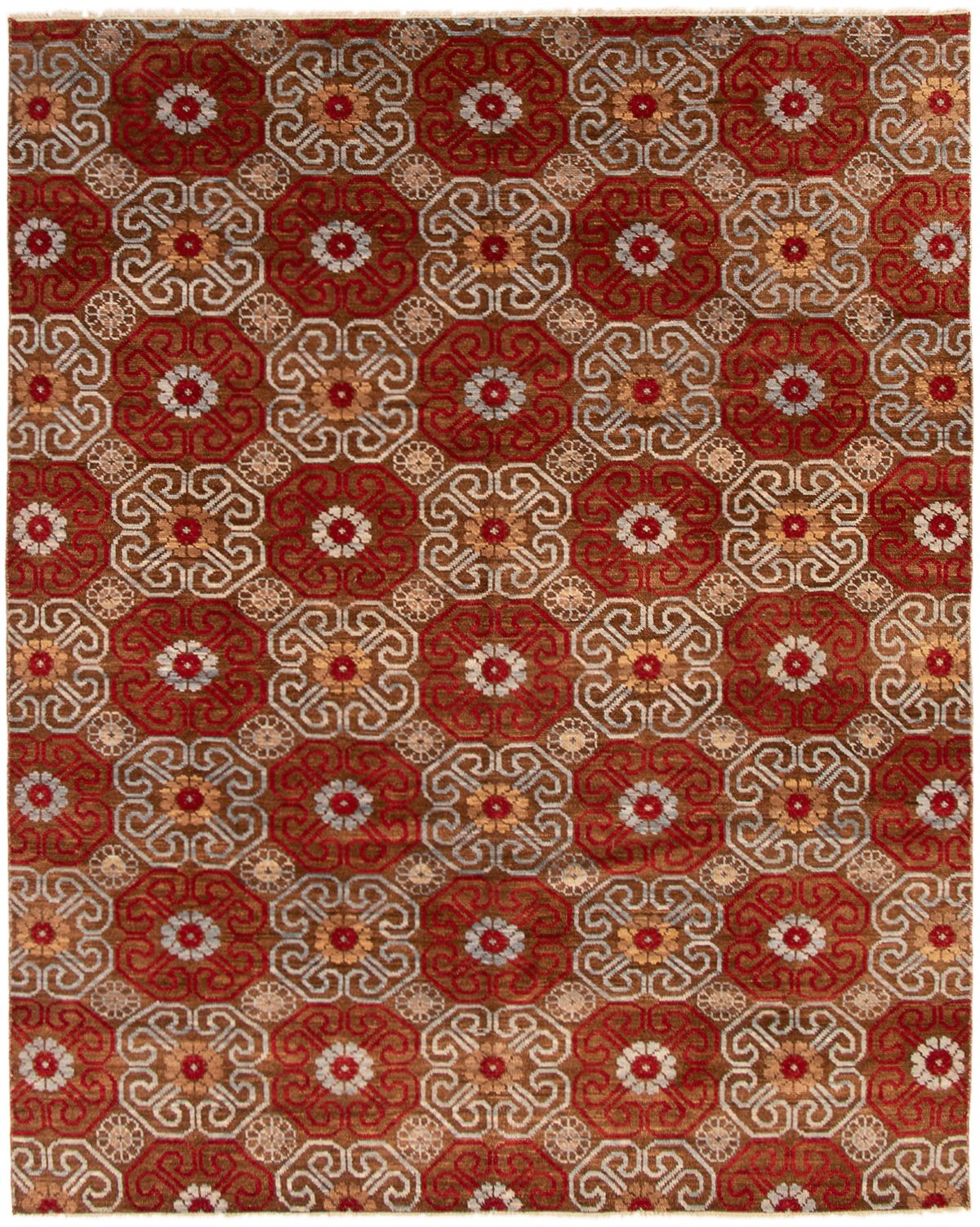 Hand-knotted Finest Ushak Brown, Dark Red Wool Rug 8'0" x 10'0" Size: 8'0" x 10'0"  