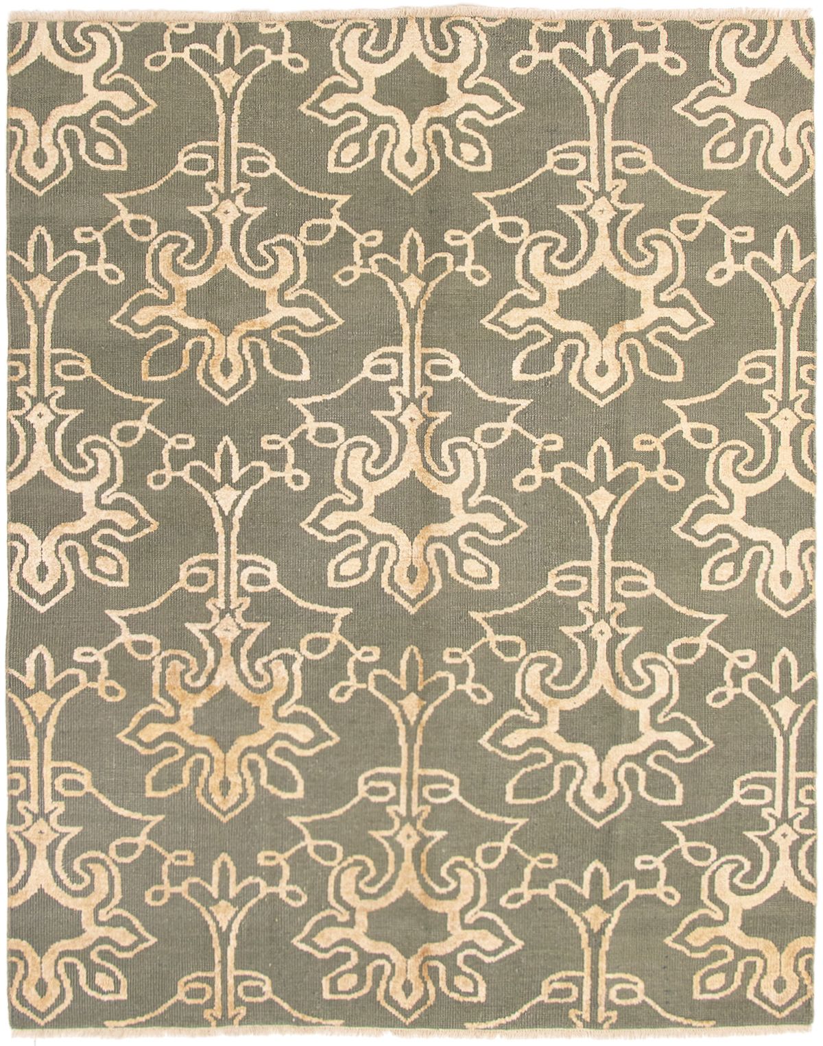 Hand-knotted Eternity Beige, Teal WooL/Silk Rug 8'0" x 9'9" Size: 8'0" x 9'9"  