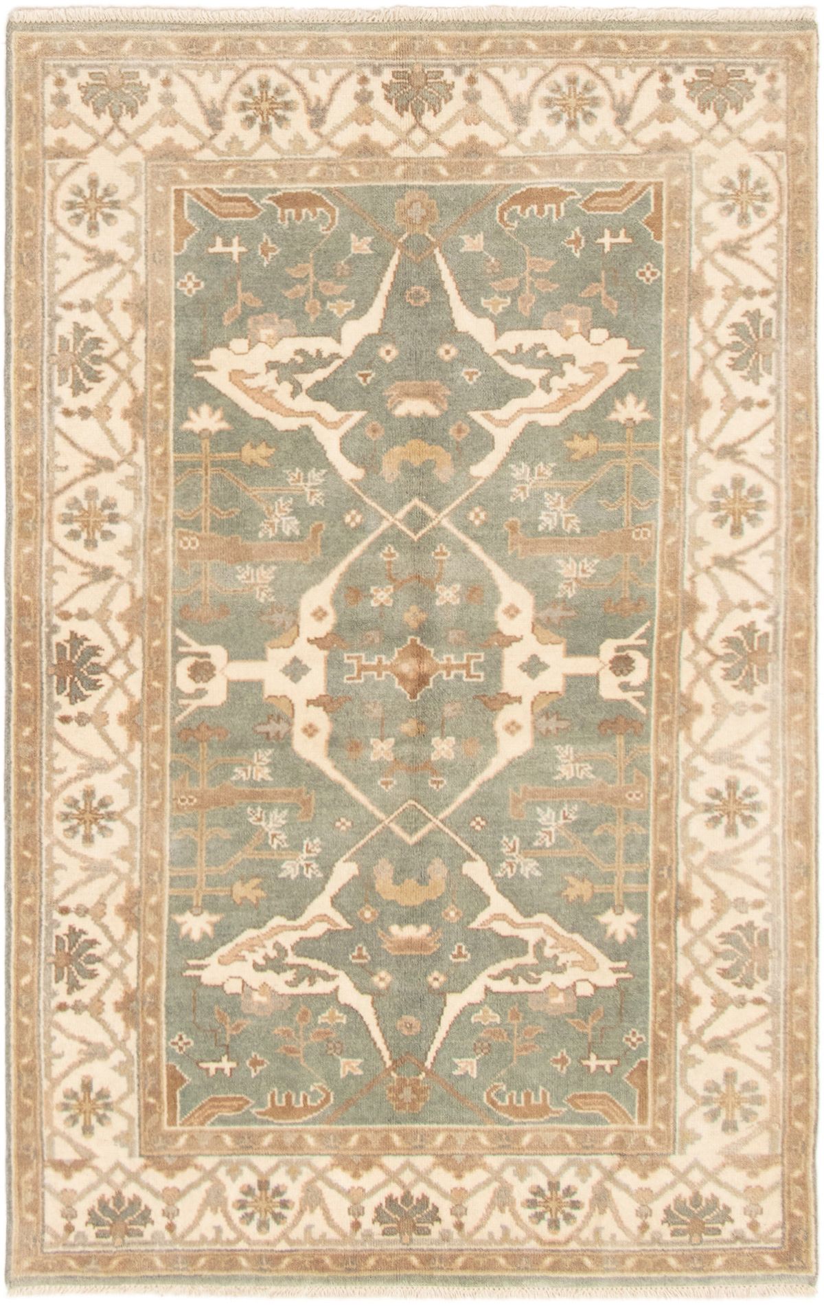 Hand-knotted Royal Ushak Light Green,  Wool Rug 5'0" x 8'0" Size: 5'0" x 8'0"  