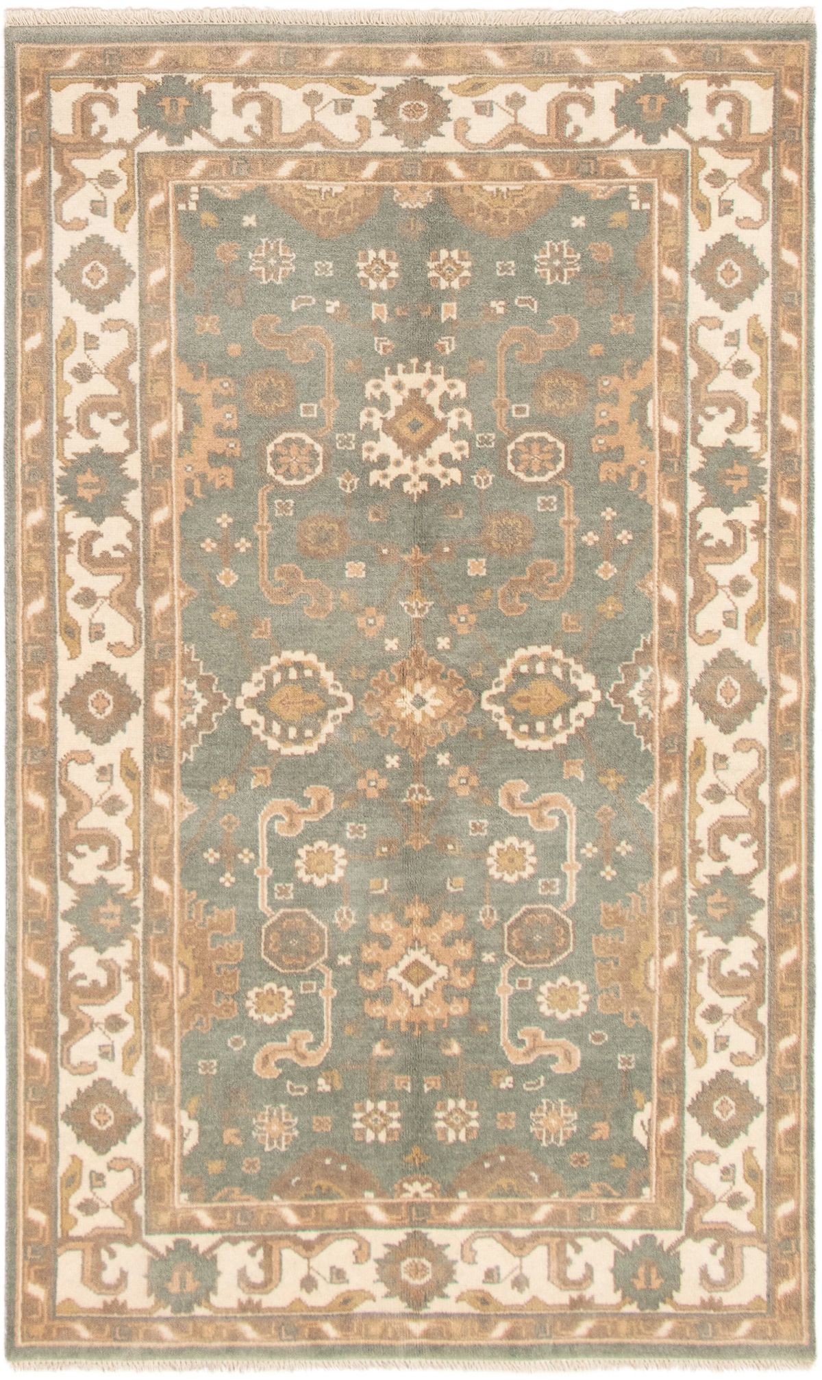 Hand-knotted Royal Ushak Turquoise Wool Rug 4'10" x 8'0" Size: 4'10" x 8'0"  