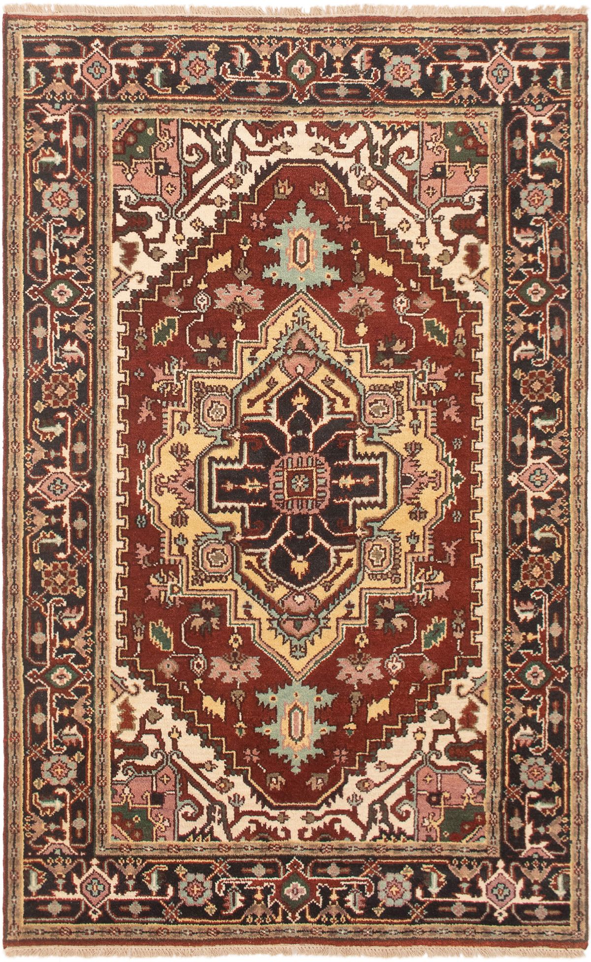 Hand-knotted Serapi Heritage Dark Red Wool Rug 5'1" x 8'2" Size: 5'1" x 8'2"  