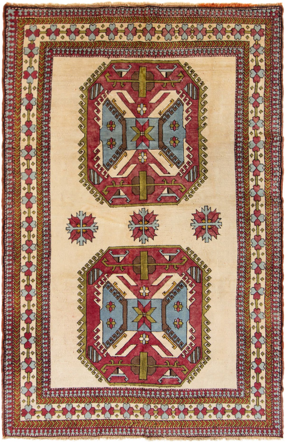 Hand-knotted Anatolian Authentic Geometric Wool Rug 6'7" x 10'4" Size: 6'7" x 10'4"  