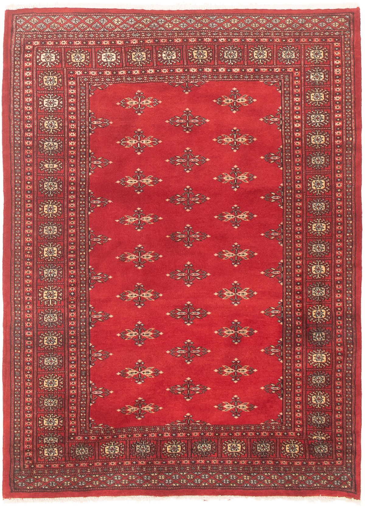 Hand-knotted Finest Peshawar Bokhara Red Wool Rug 4'2" x 5'8"  Size: 4'2" x 5'8"  