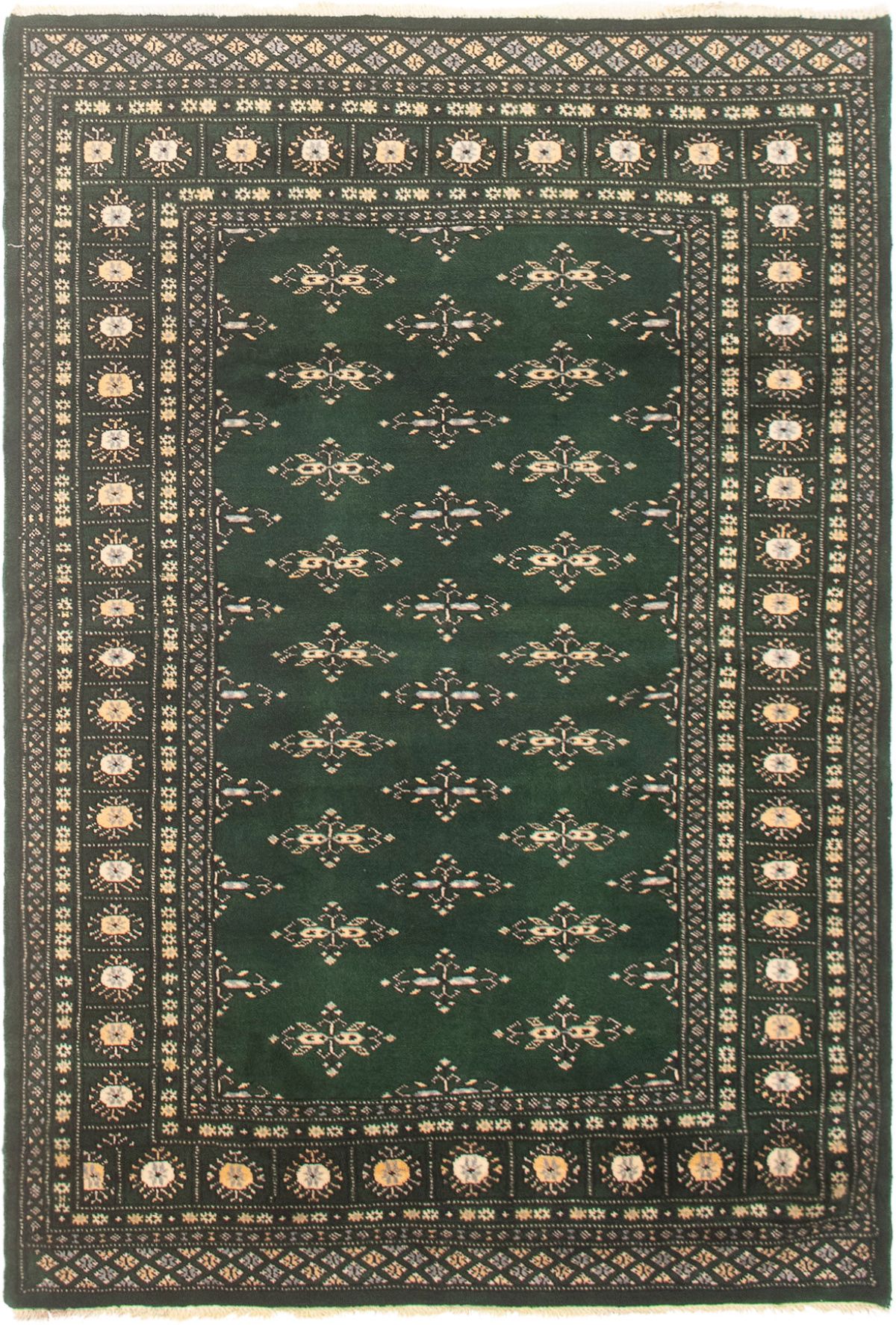 Hand-knotted Finest Peshawar Bokhara Green Wool Rug 4'0" x 6'0" Size: 4'0" x 6'0"  
