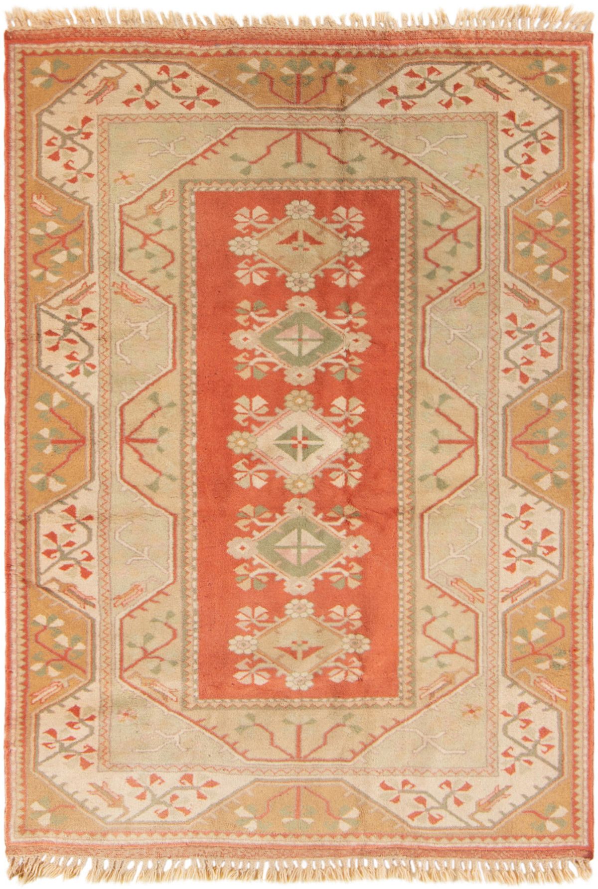 Hand-knotted Anatolian Authentic Geometric Wool Rug 5'3" x 7'10"  Size: 5'3" x 7'10"  