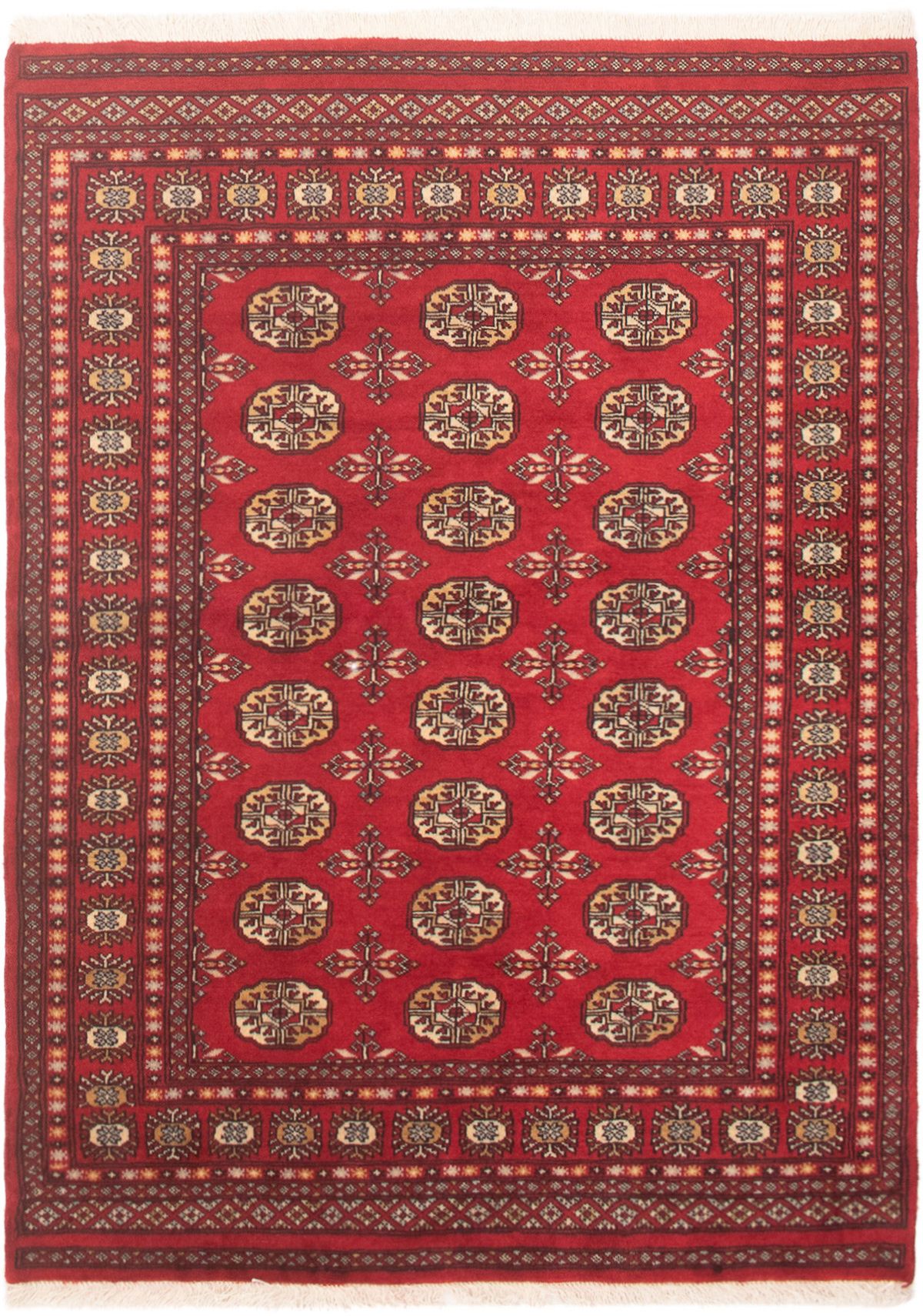 Hand-knotted Finest Peshawar Bokhara Red Wool Rug 4'0" x 5'6" Size: 4'0" x 5'6"  