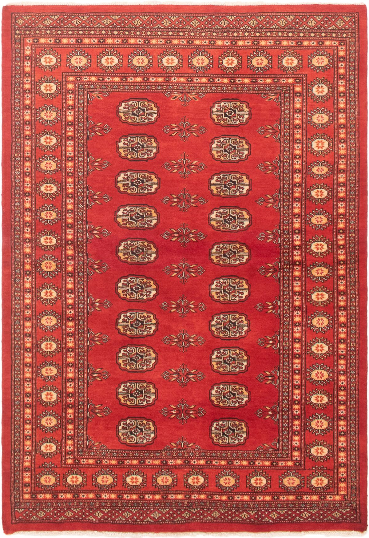 Hand-knotted Finest Peshawar Bokhara Red Wool Rug 4'2" x 6'0"  Size: 4'2" x 6'0"  