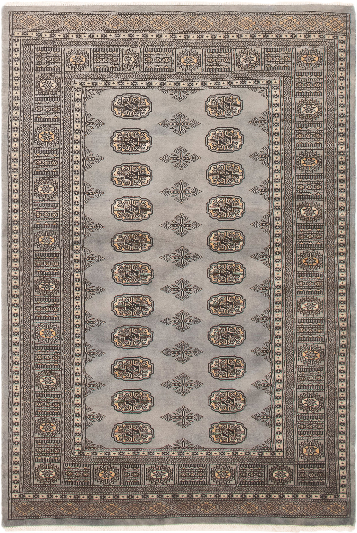 Hand-knotted Finest Peshawar Bokhara Grey Wool Rug 4'1" x 6'3" Size: 4'1" x 6'3"  