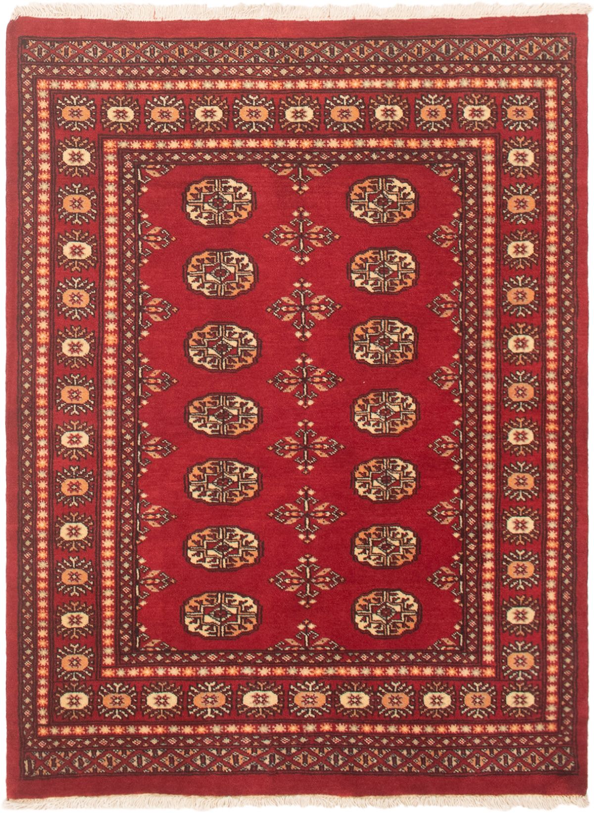 Hand-knotted Finest Peshawar Bokhara Red Wool Rug 4'0" x 5'5" Size: 4'0" x 5'5"  