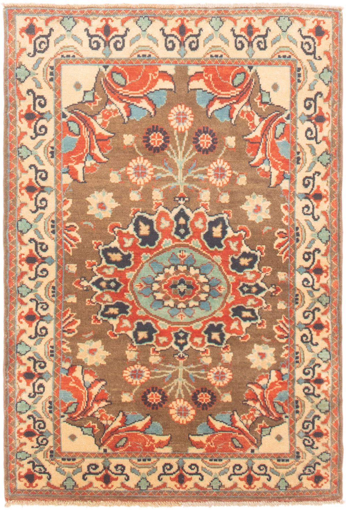 Hand-knotted Finest Gazni Brown Wool Rug 3'2" x 4'9" Size: 3'2" x 4'9"  