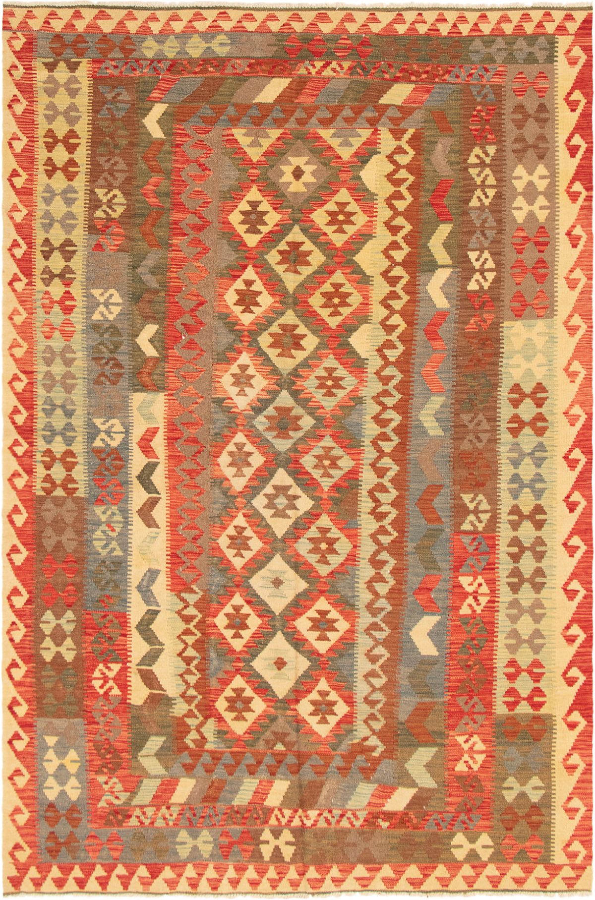 Hand woven Kashkoli FW Red Wool Kilim 6'7" x 9'9"  Size: 6'7" x 9'9"  