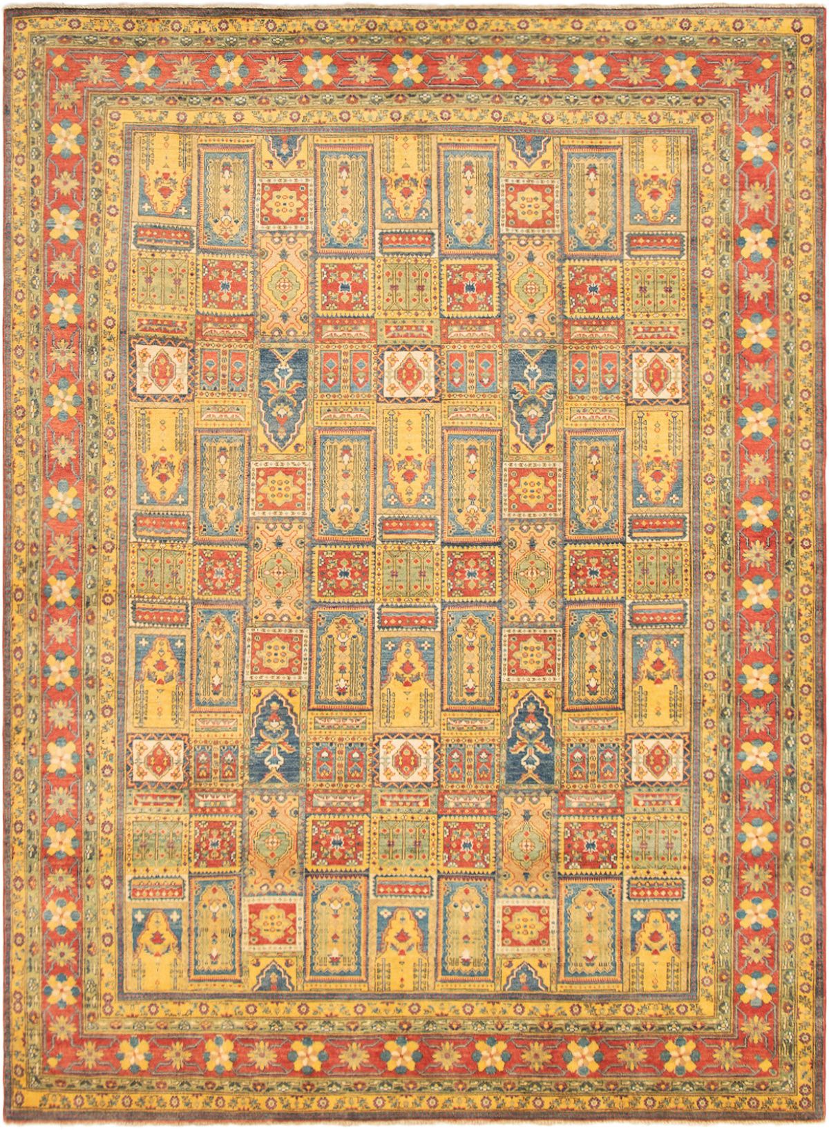 Hand-knotted Finest Gazni Gold, Red Wool Rug 8'3" x 11'2" Size: 8'3" x 11'2"  