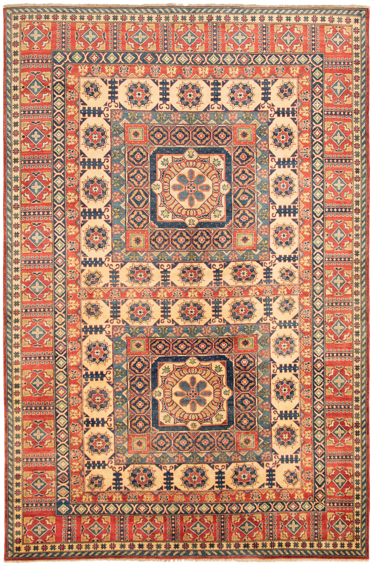 Hand-knotted Finest Gazni Ivory, Red Wool Rug 8'3" x 12'9" Size: 8'3" x 12'9"  