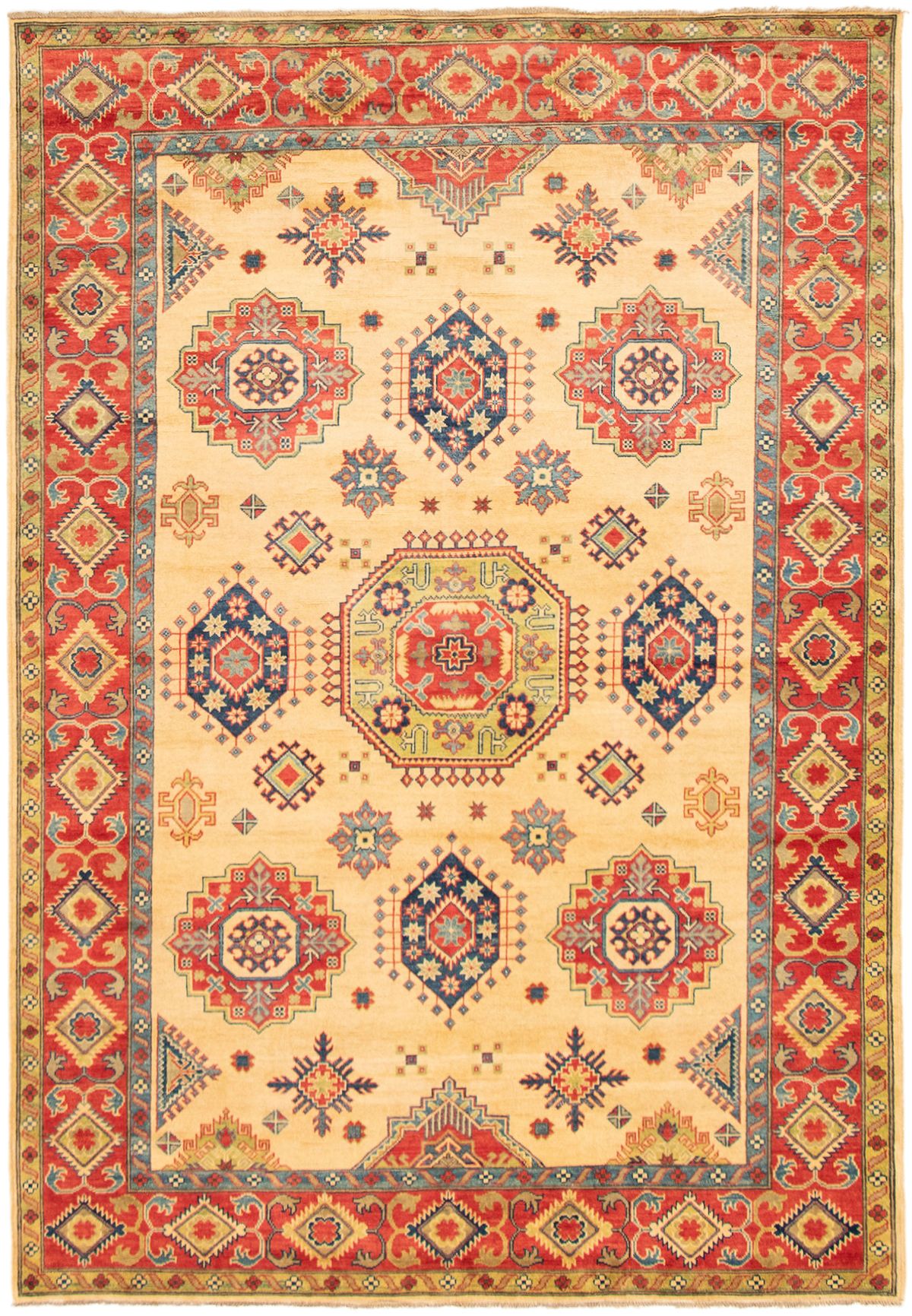 Hand-knotted Finest Gazni Ivory Wool Rug 6'7" x 9'6" Size: 6'7" x 9'6"  