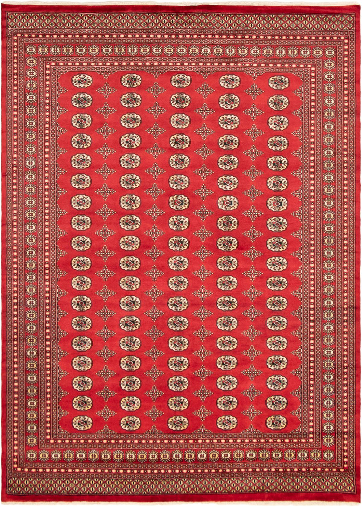 Hand-knotted Finest Peshawar Bokhara Ivory, Red Wool Rug 8'10" x 12'1" Size: 8'10" x 12'1"  