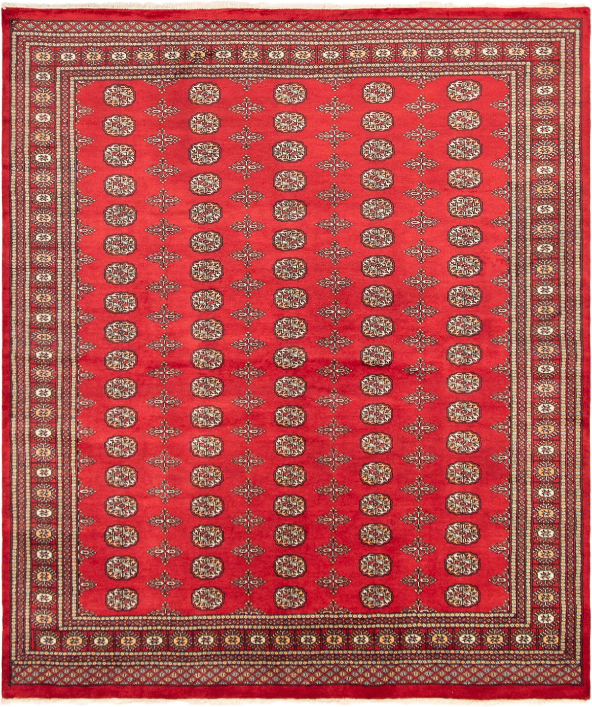 Hand-knotted Finest Peshawar Bokhara Red Wool Rug 8'2" x 9'7"  Size: 8'2" x 9'7"  