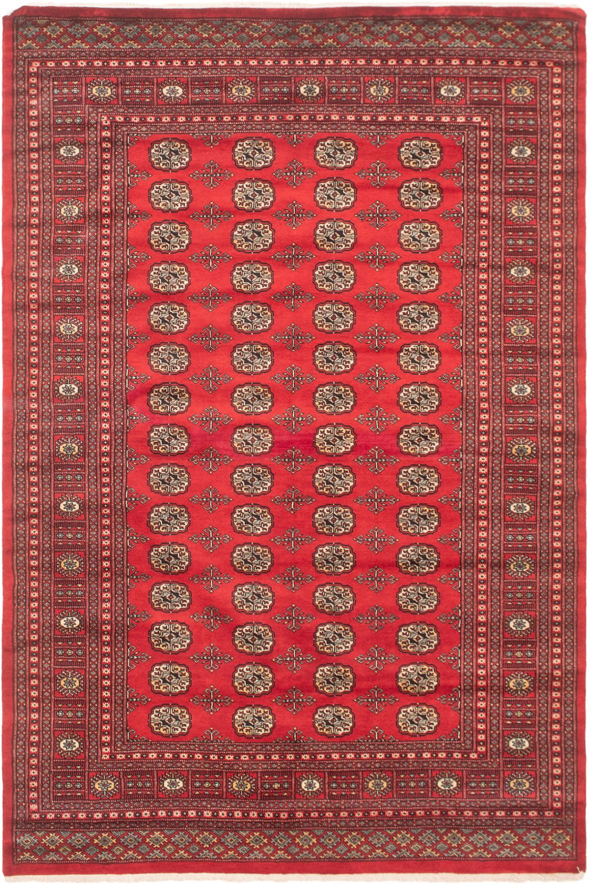 Hand-knotted Finest Peshawar Bokhara Red Wool Rug 6'1" x 9'1"  Size: 6'1" x 9'1"  