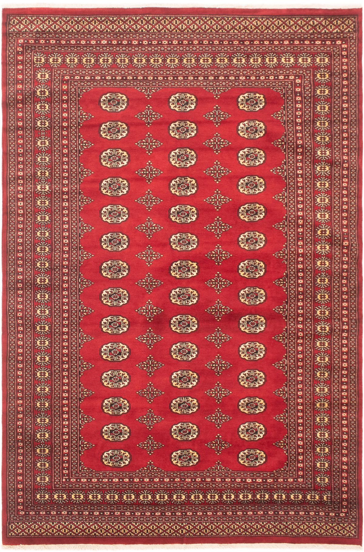 Hand-knotted Finest Peshawar Bokhara Red Wool Rug 6'0" x 9'2"  Size: 6'0" x 9'2"  