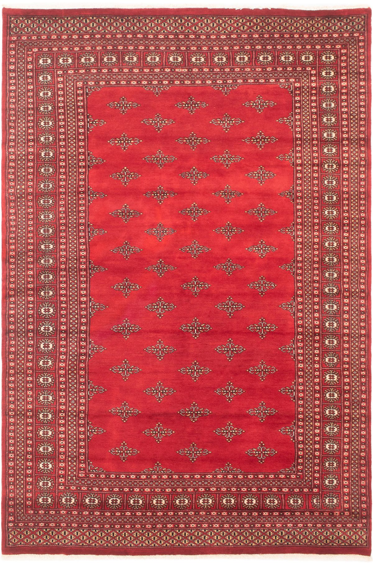 Hand-knotted Finest Peshawar Bokhara Red Wool Rug 6'0" x 8'10"  Size: 6'0" x 8'10"  