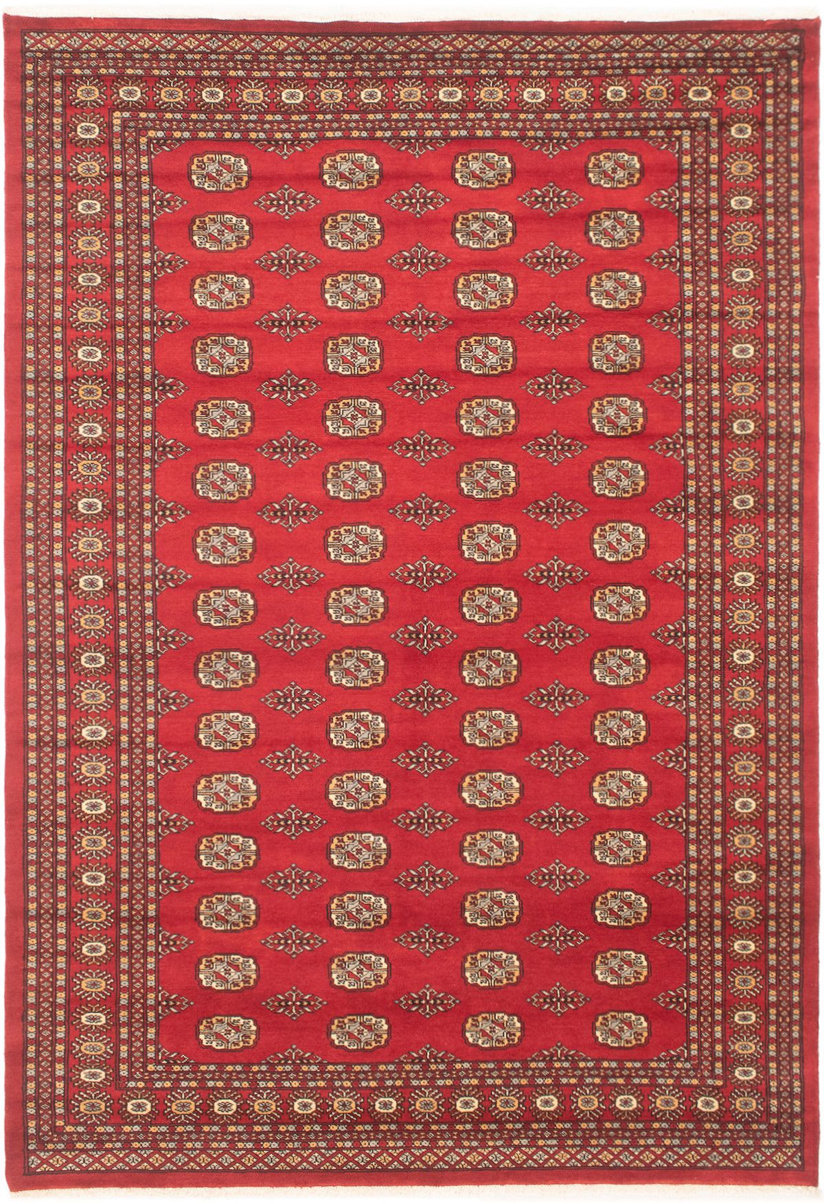 Hand-knotted Finest Peshawar Bokhara Red Wool Rug 6'1" x 8'10"  Size: 6'1" x 8'10"  