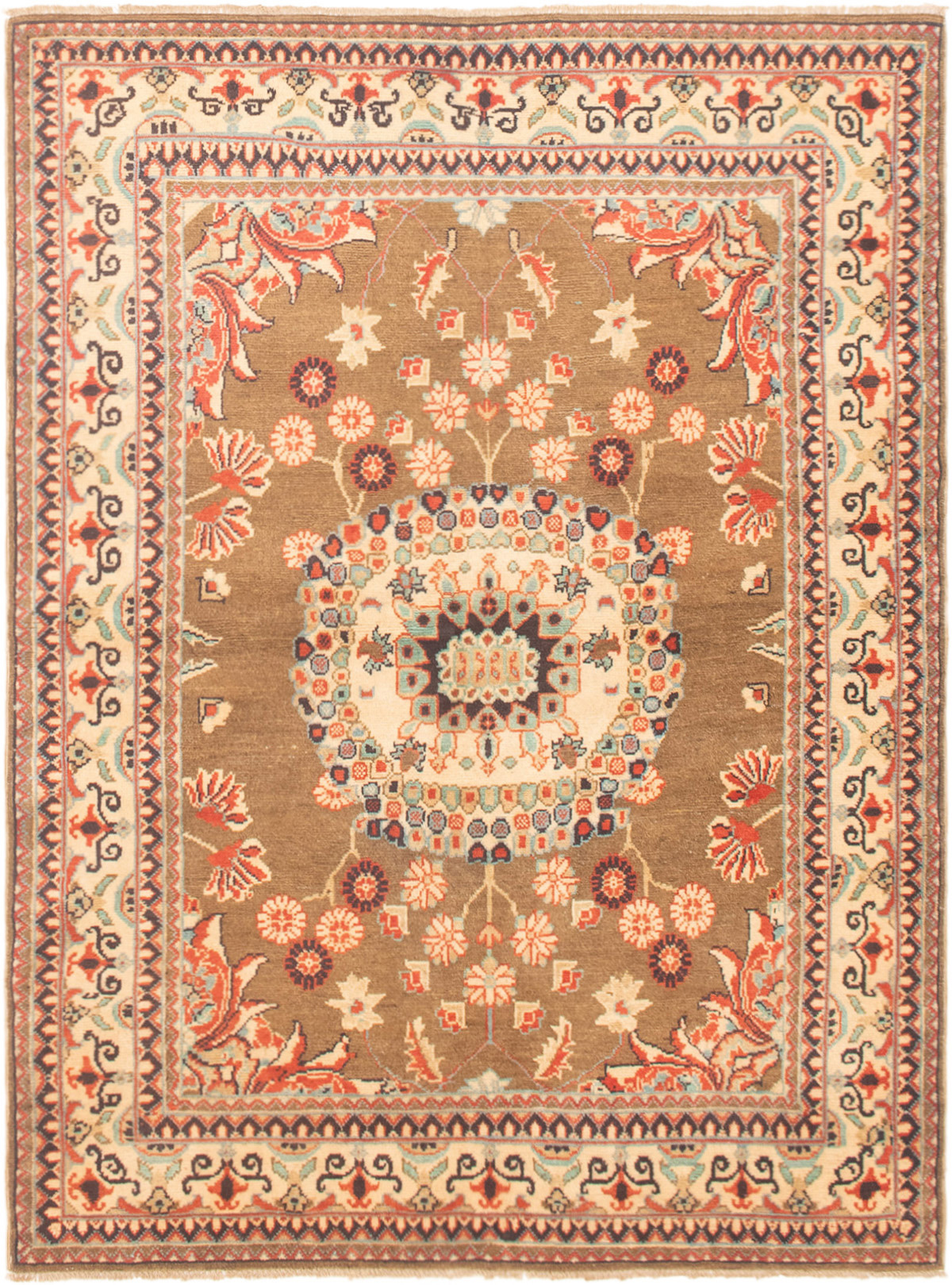 Hand-knotted Finest Gazni Brown Wool Rug 4'11" x 6'6" Size: 4'11" x 6'6"  