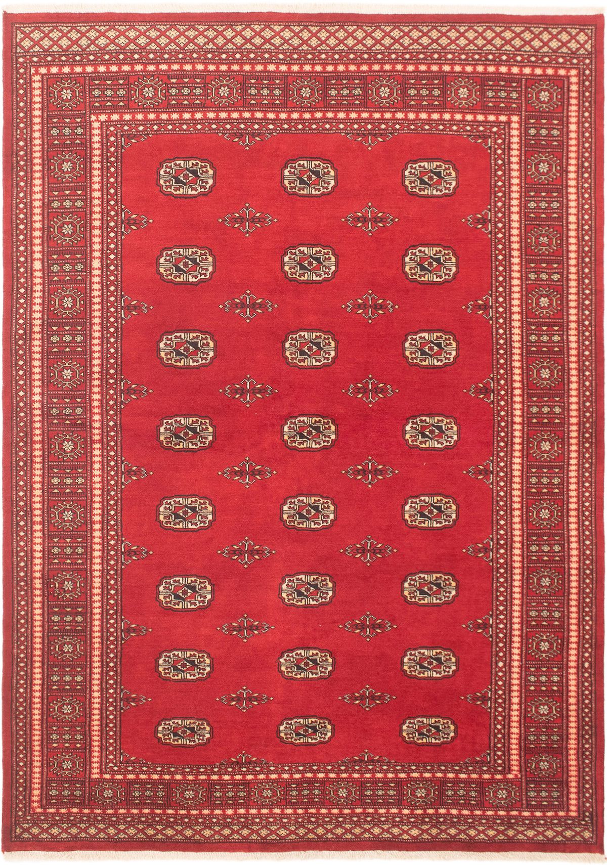 Hand-knotted Finest Peshawar Bokhara Red Wool Rug 5'7" x 7'9"  Size: 5'7" x 7'9"  