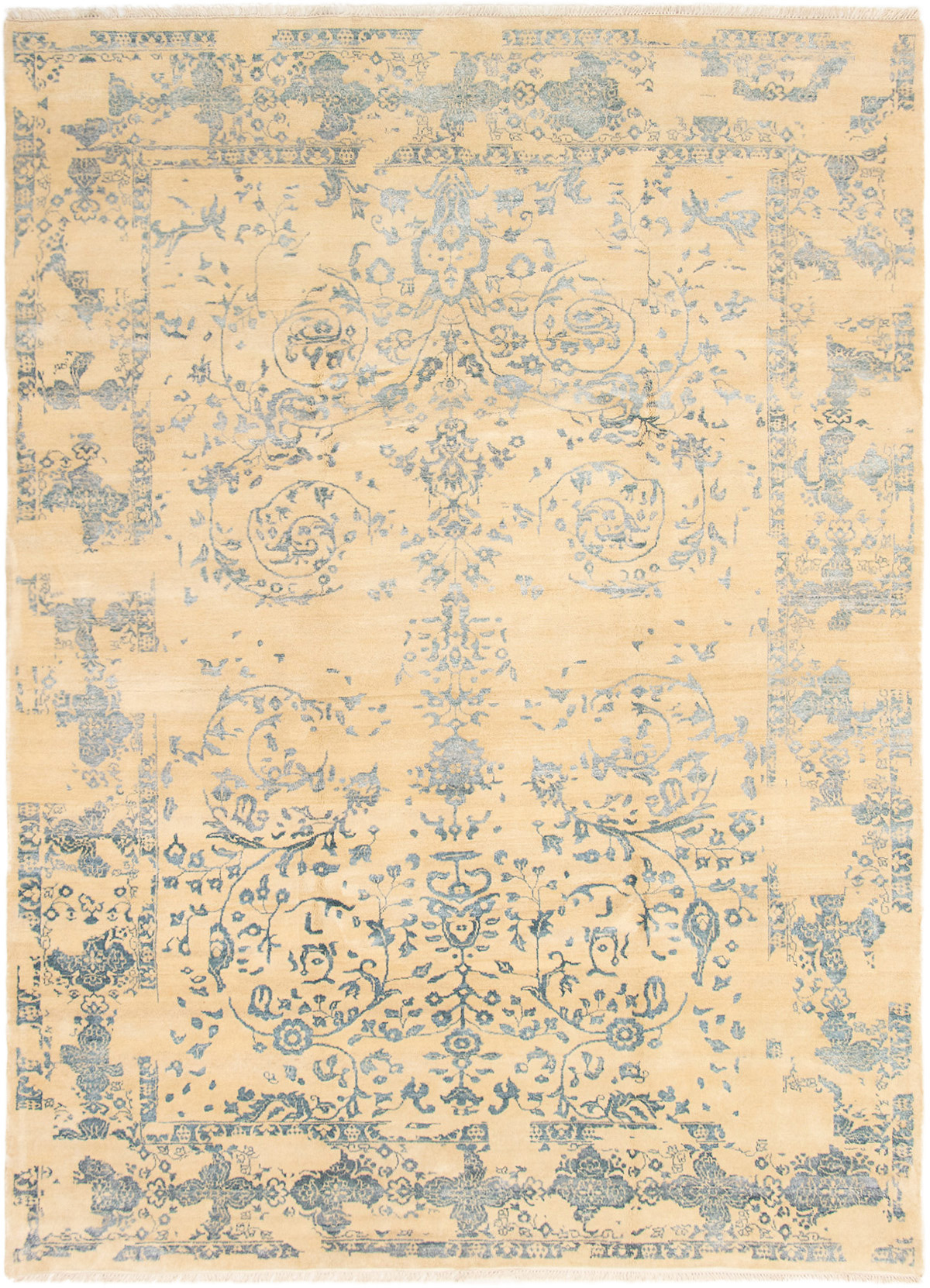 Hand-knotted Harrir Select Ivory Wool/Silk Rug 8'8" x 11'9" Size: 8'8" x 11'9"  