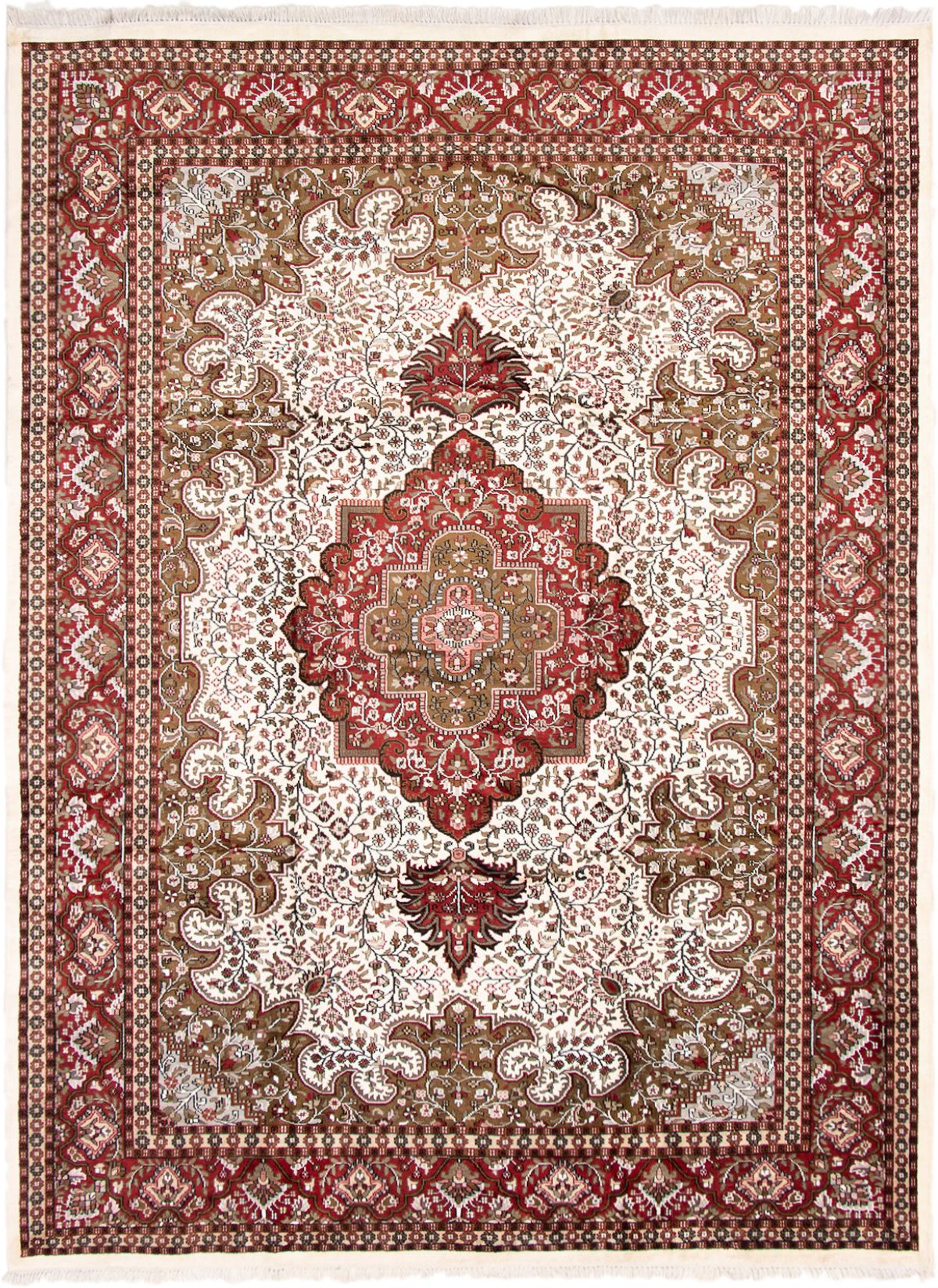 Hand-knotted Kashmir Cream Silk Rug 9'0" x 12'0"  Size: 9'0" x 12'0"  