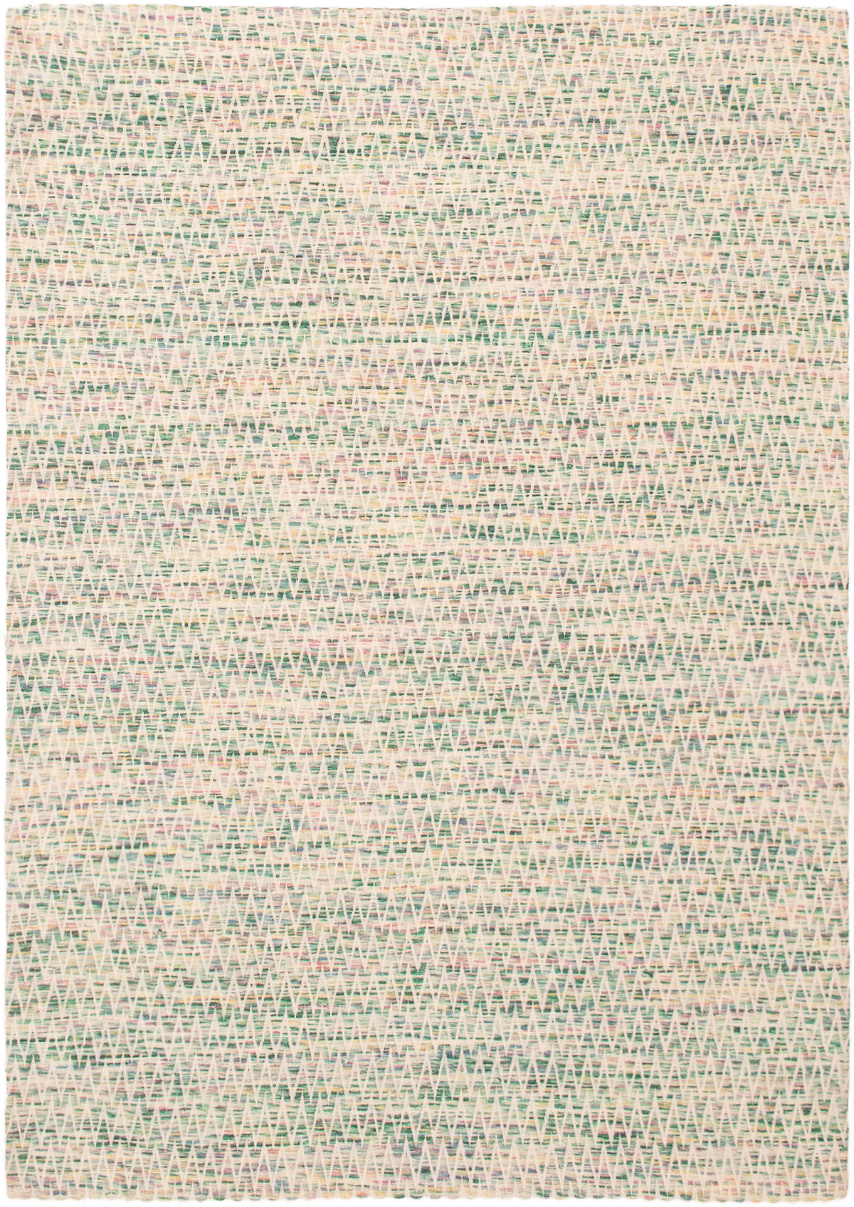 Handmade Collage Green, Ivory Chenille Rug 5'2" x 7'6" Size: 5'2" x 7'6"  