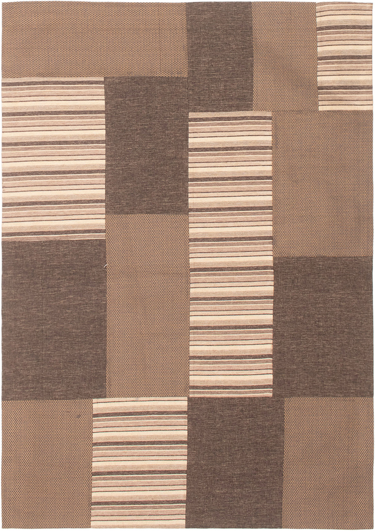 Handmade Collage Brown, Ivory Chenille Rug 4'7" x 6'7" Size: 4'7" x 6'7"  