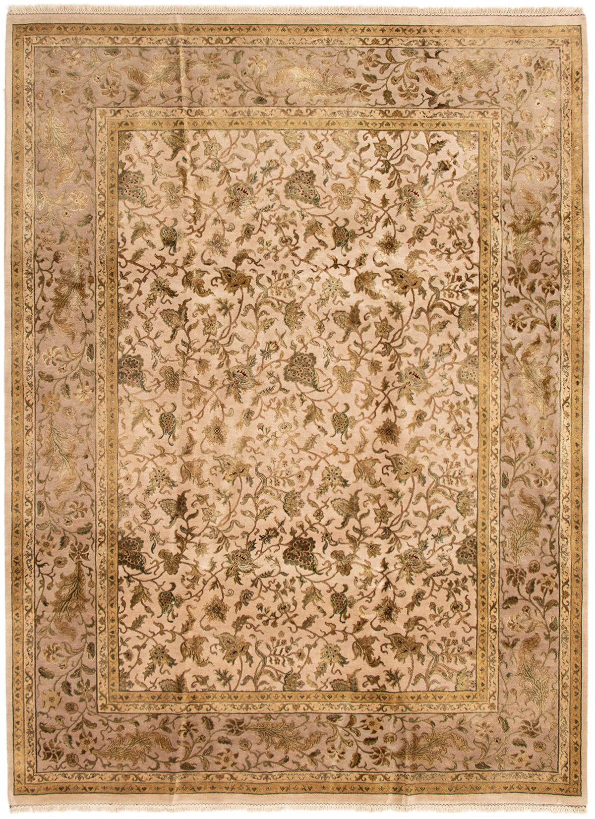 Hand-knotted Harrir Select Beige Wool/Silk Rug 8'6" x 11'7" Size: 8'6" x 11'7"  