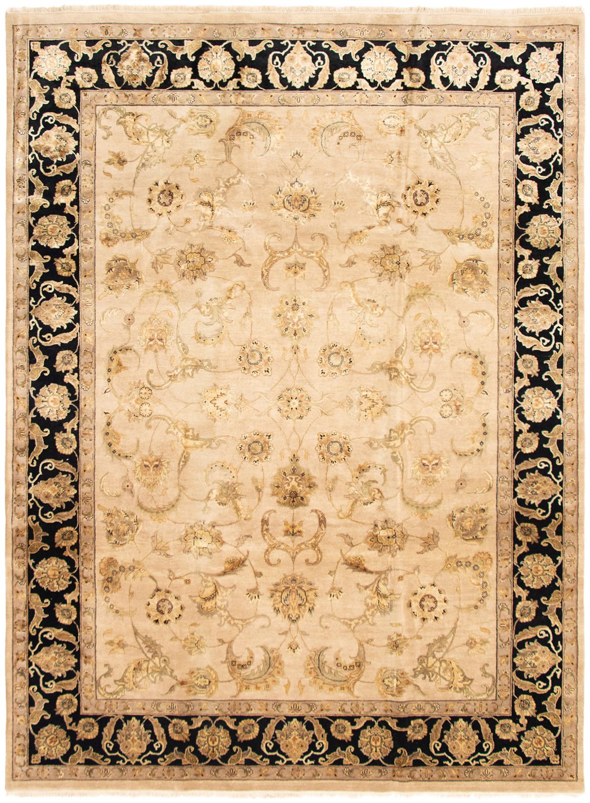Hand-knotted Harrir Select Beige Wool/Silk Rug 9'0" x 12'0"  Size: 9'0" x 12'0"  