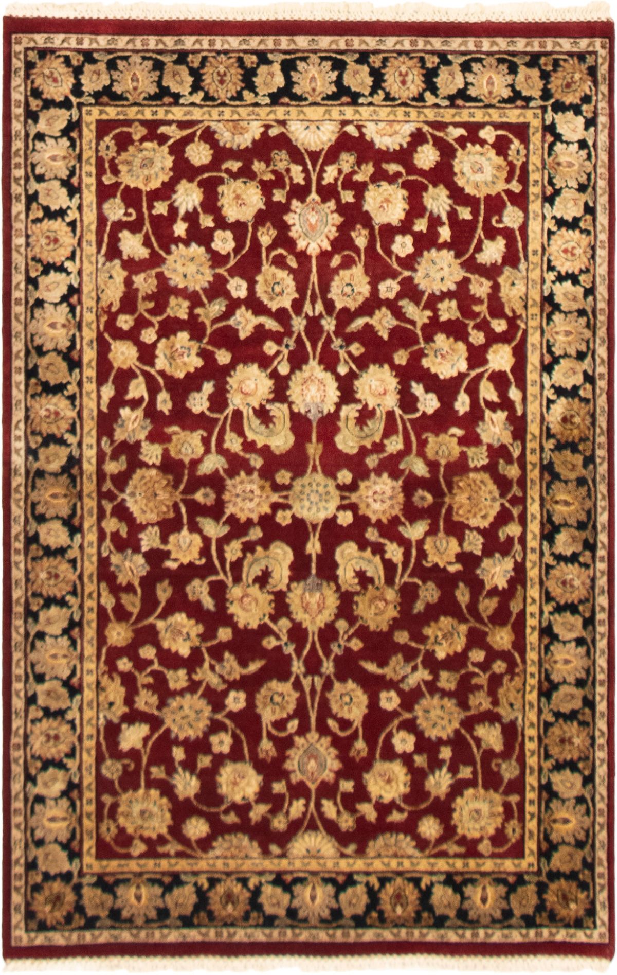 Hand-knotted Harrir Select Dark Red Wool/Silk Rug 4'1" x 6'4" Size: 4'1" x 6'4"  