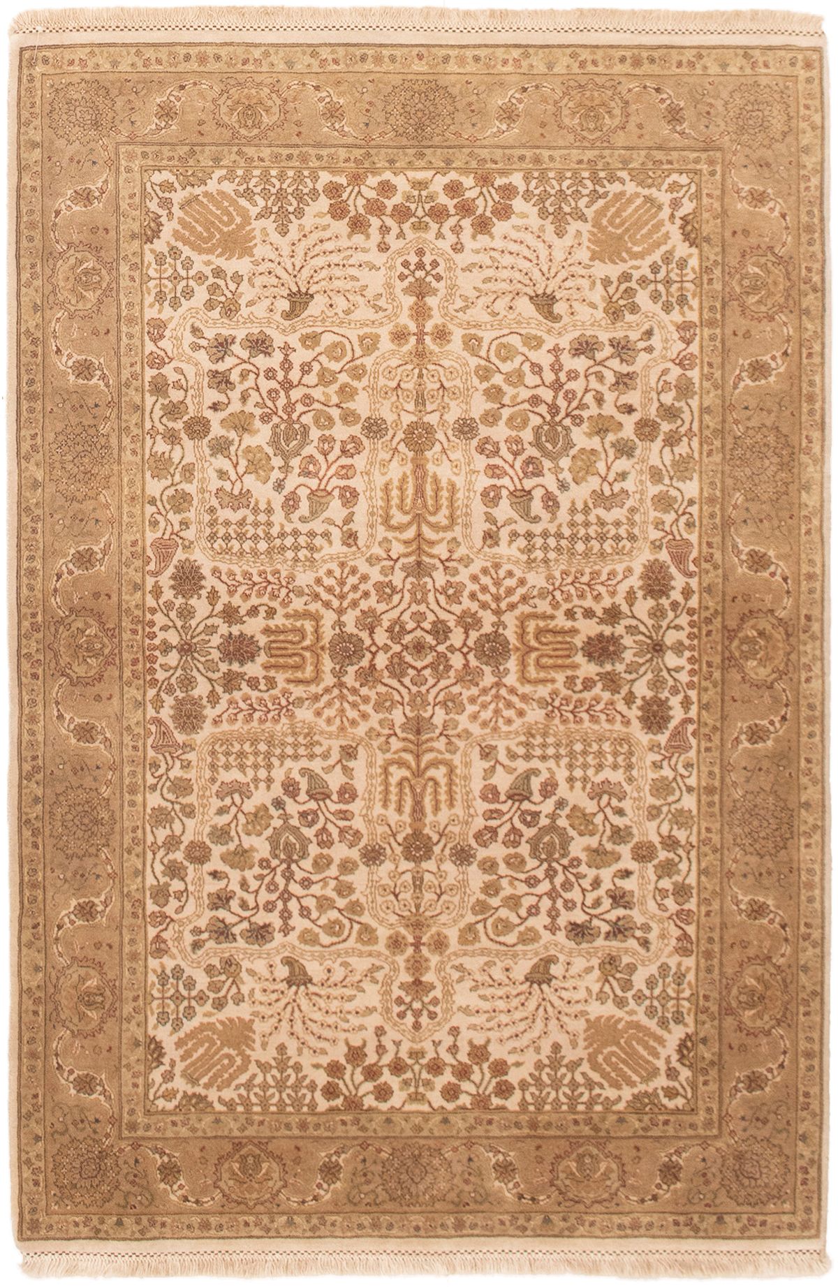 Hand-knotted Mirzapur Cream, Ivory Wool Rug 4'2" x 6'2" Size: 4'2" x 6'2"  