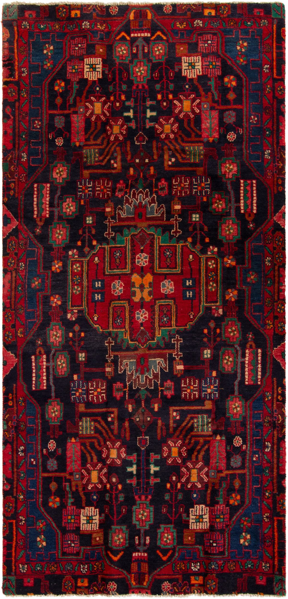 Hand-knotted Hamadan  Wool Rug 8'9" x 4'2" Size: 4'2" x 8'9"  
