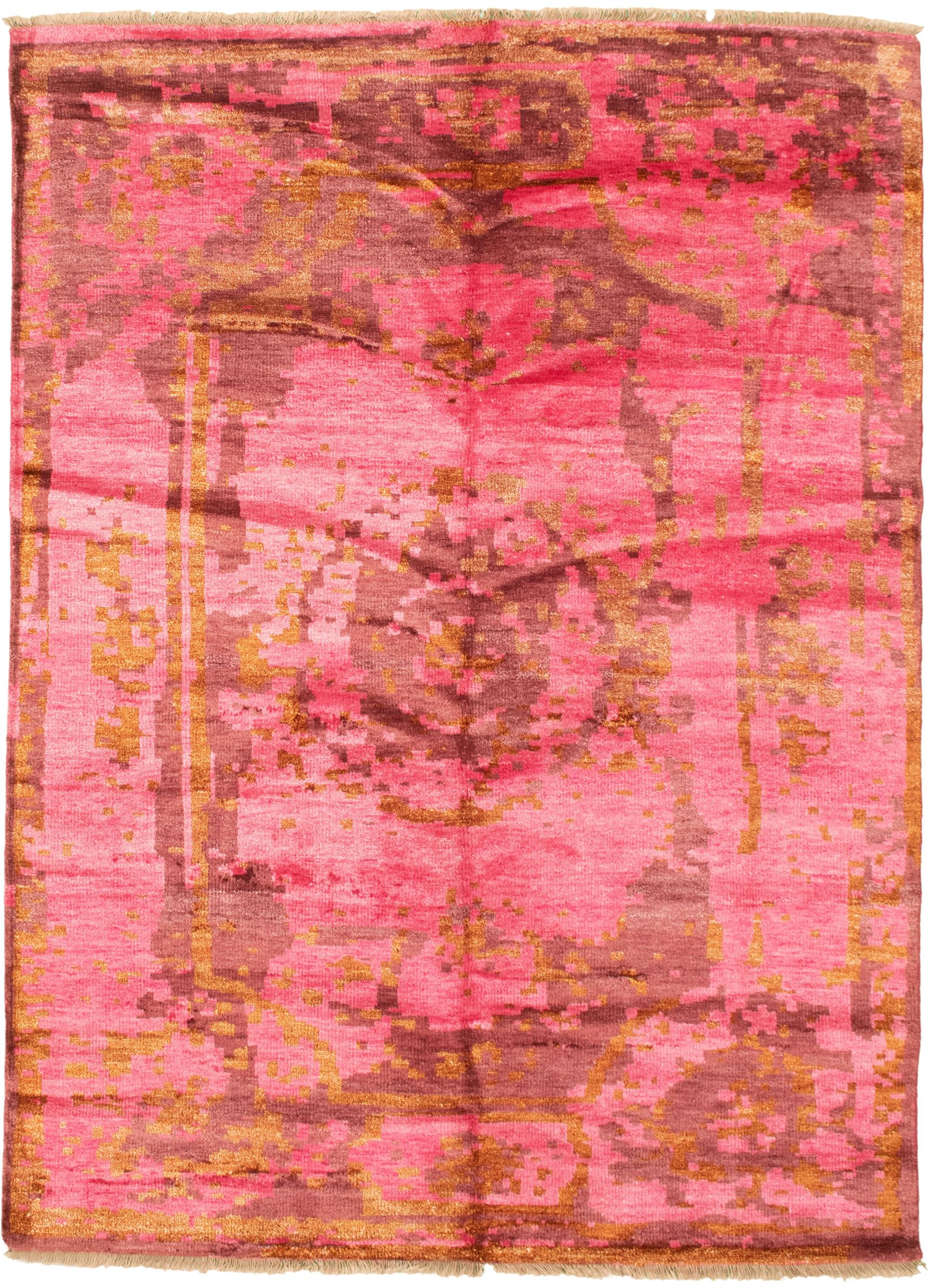 Hand-knotted Jules Ushak Dark Pink  Rug 5'5" x 7'8" Size: 5'5" x 7'8"  
